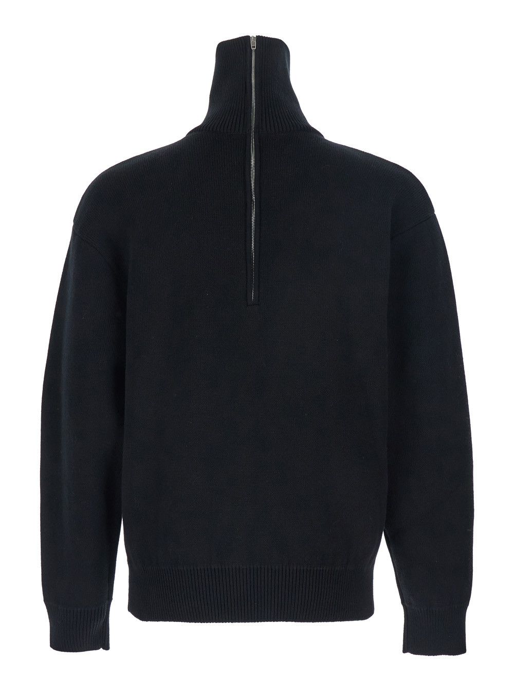 Balenciaga Black Turtleneck Sweater with Rear Half Zip Closure in Cotton Blend Stretch Woman Size S / US 4 / IT 40 - 2 Thumbnail