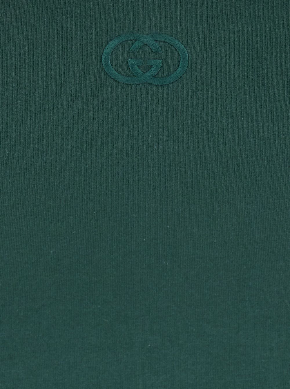 Gucci Green Crewneck T-Shirt with Double G Embroidery on the Front in Fabric Woman Size L / US 10 / IT 46 - 3 Thumbnail