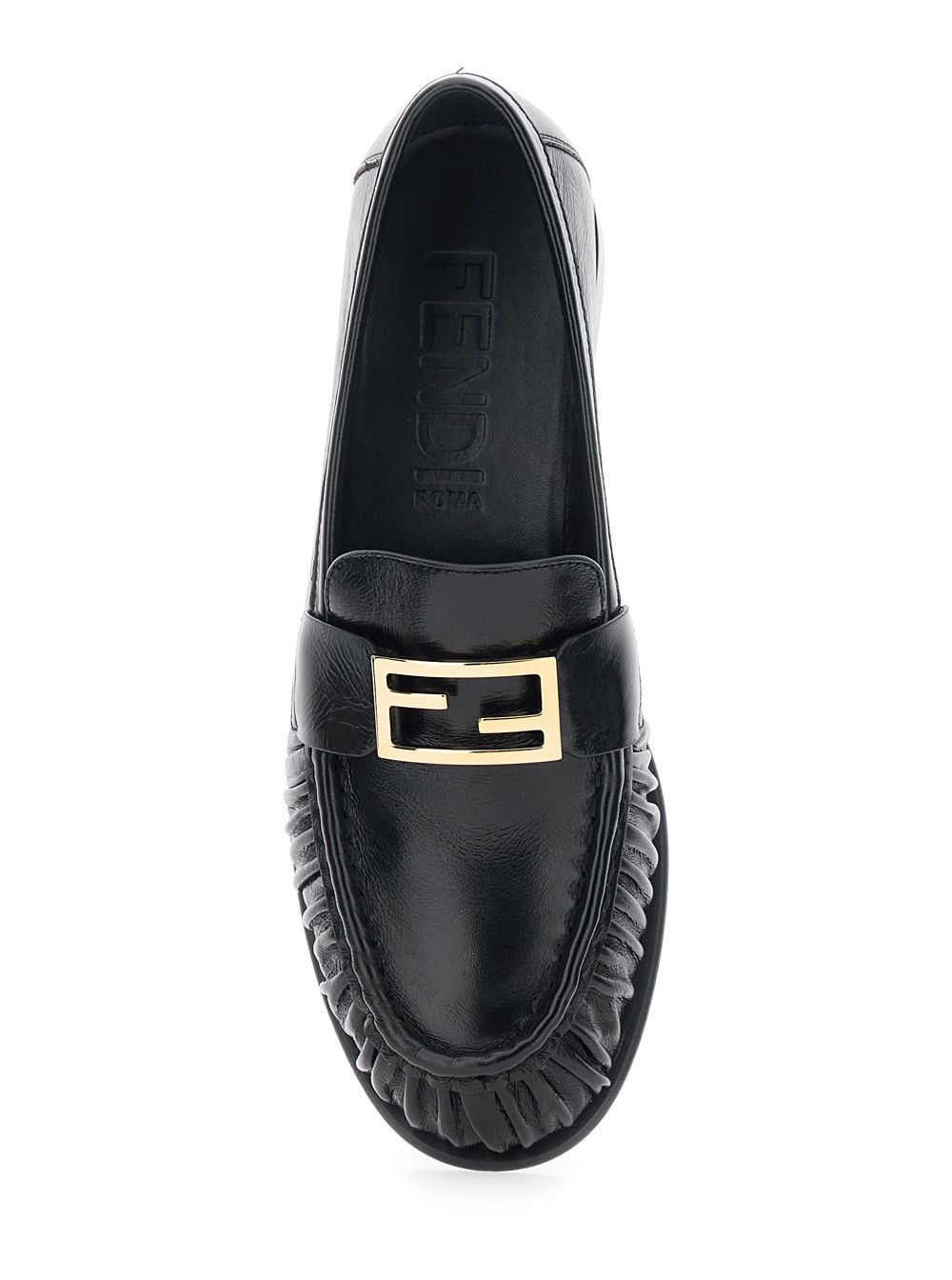 Fendi Black Loafers with FF Plate on the Front in Leather Woman Size US 9 / IT 39 - 4 Thumbnail
