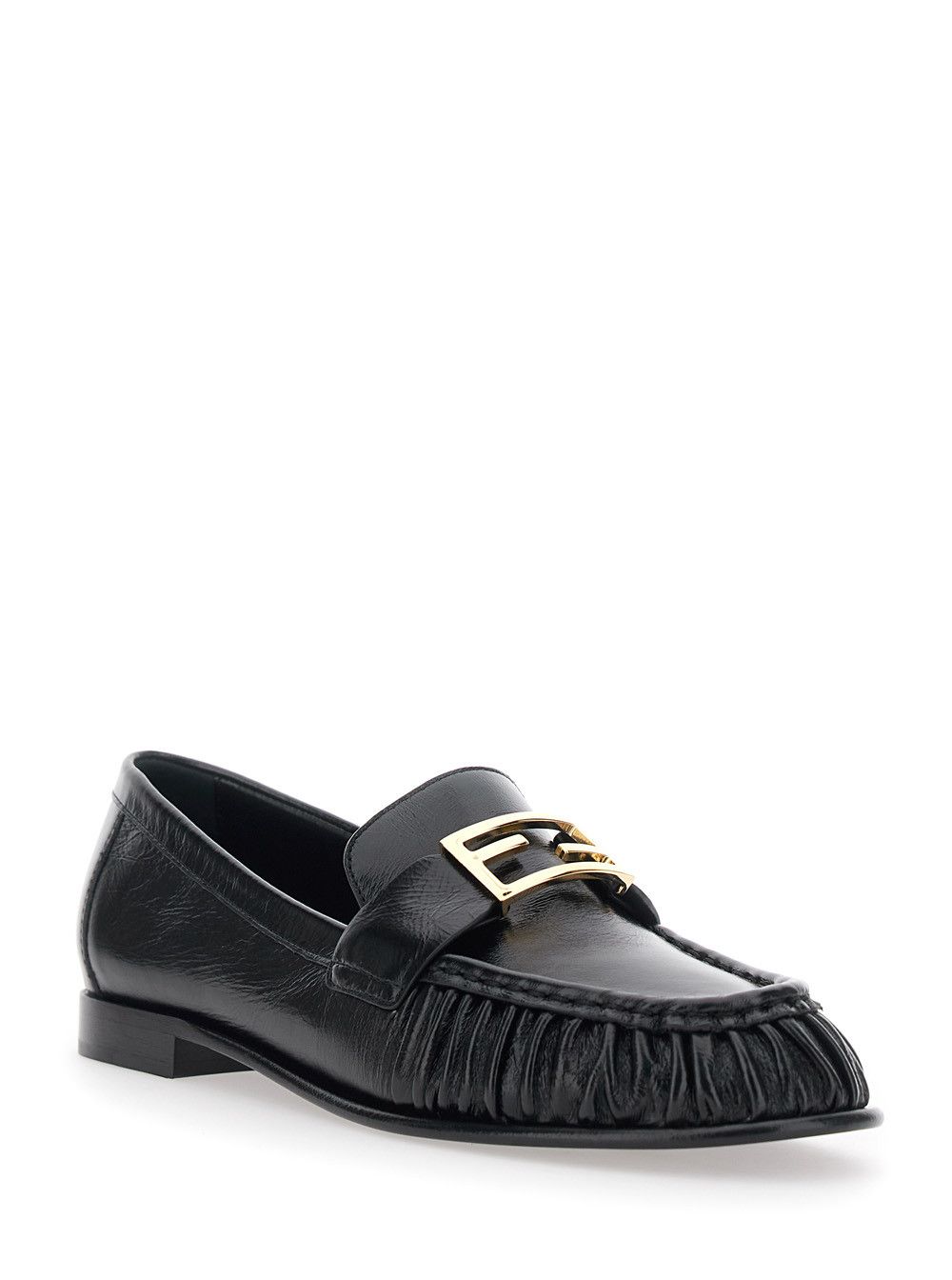 Fendi Black Loafers with FF Plate on the Front in Leather Woman Size US 10 / IT 40 - 2 Thumbnail