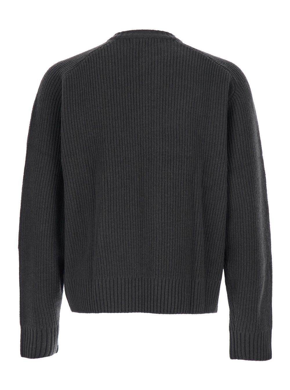 TONYWACK Grey Crew Neck Cardigan with Ribbed Design in Wool Man Size US XL / EU 56 / 4 - 2 Thumbnail