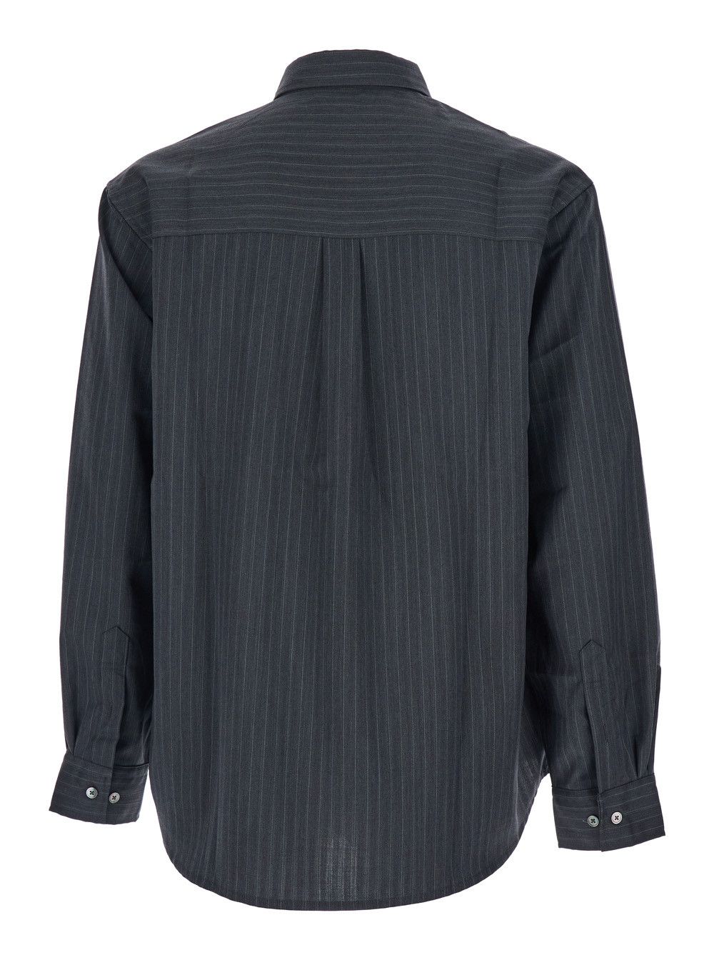 TONYWACK Grey Pinstriped Shirt with Pointed Collar in Wool Blend Man Size US S / EU 44-46 / 1 - 2 Thumbnail