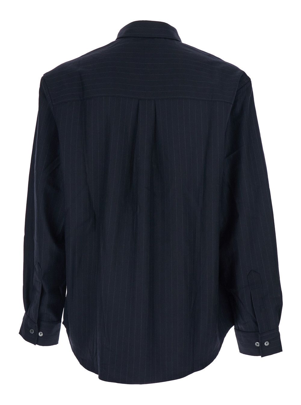 TONYWACK Blue Pinstriped Shirt with Pointed Collar in Wool Blend Man Size US XL / EU 56 / 4 - 2 Thumbnail