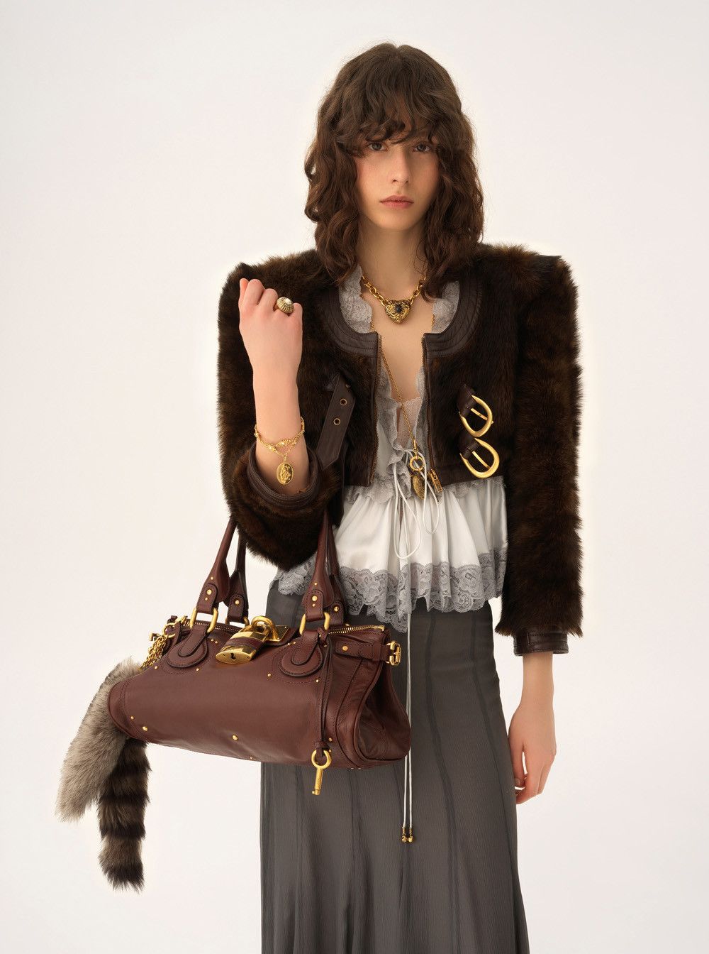 Chloe Brown 'Paddington' Shoulder Bag with Oversized Lock and C-Shaped Buckles in Leather for Women Size ONE SIZE - 6 Thumbnail