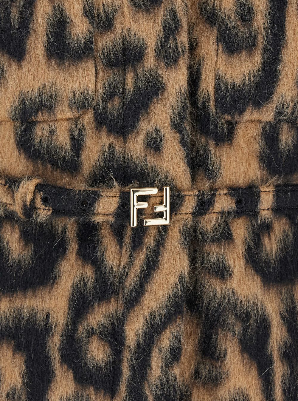 Fendi Multicolor Coat with FF Buckled Belt on the Front and All-Over Leopard Motif in Wool Blend Woman Size M / US 6-8 / IT 42-44 - 3 Thumbnail