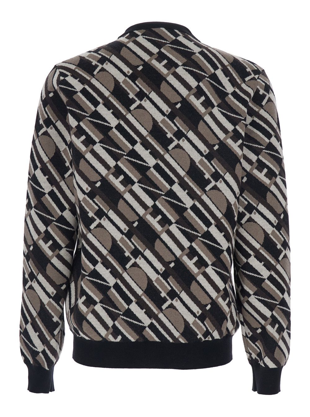 Fendi Brown Crewneck Sweater with All-Over Geometric Motif in Wool Man Size US L / EU 52-54 / 3 - 2 Thumbnail