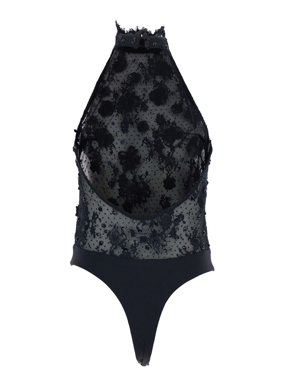 Retrofete Black Bodysuit with Halterneck and All-Over Floral Embroidery in Tech Fabric Woman Size L / US 10 / IT 46 - 2 Thumbnail