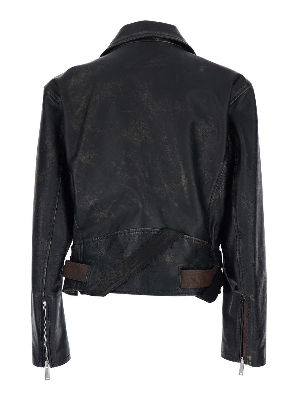 Dsquared2 'D2 x Magliano' Black Biker Jacket with Wide Classic Lapels and Logoed Belt at the Waist in Leather Man Size US M / EU 48-50 / 2 - 2 Thumbnail