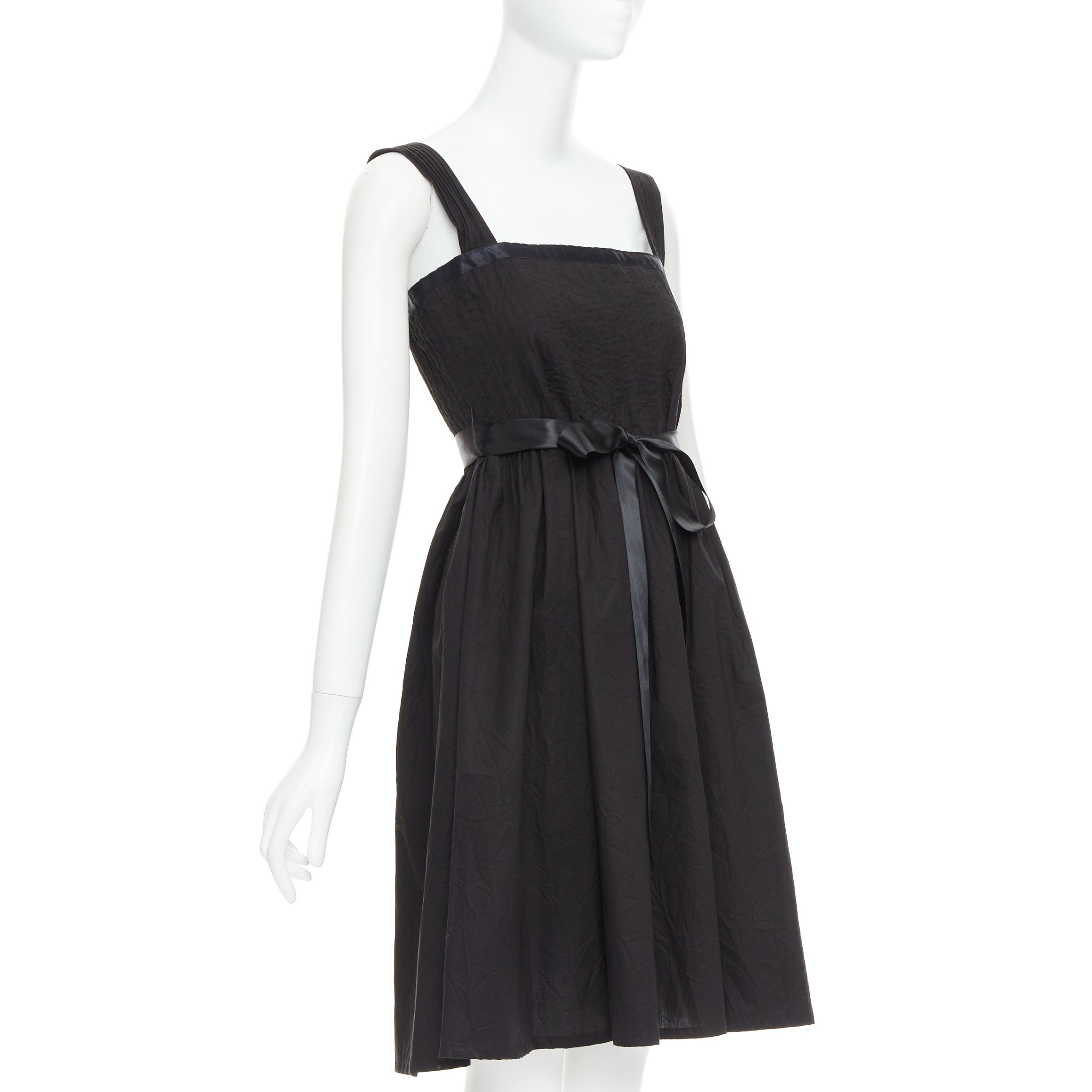 Burberry BURBERRY LONDON black cotton pleated waist ribbon tie babydoll dress UK8 S Size M / US 6-8 / IT 42-44 - 3 Thumbnail