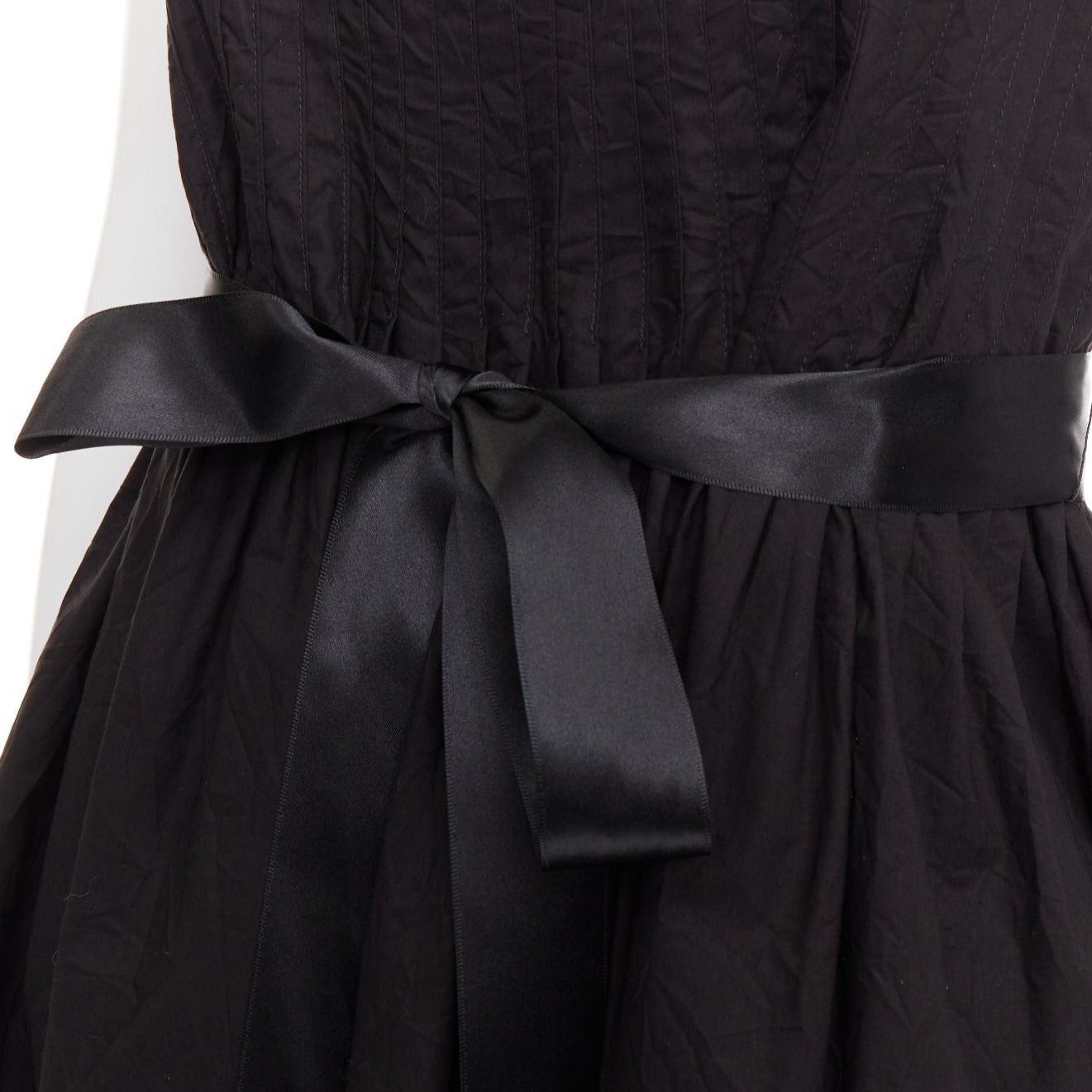 Burberry BURBERRY LONDON black cotton pleated waist ribbon tie babydoll dress UK8 S Size M / US 6-8 / IT 42-44 - 2 Thumbnail