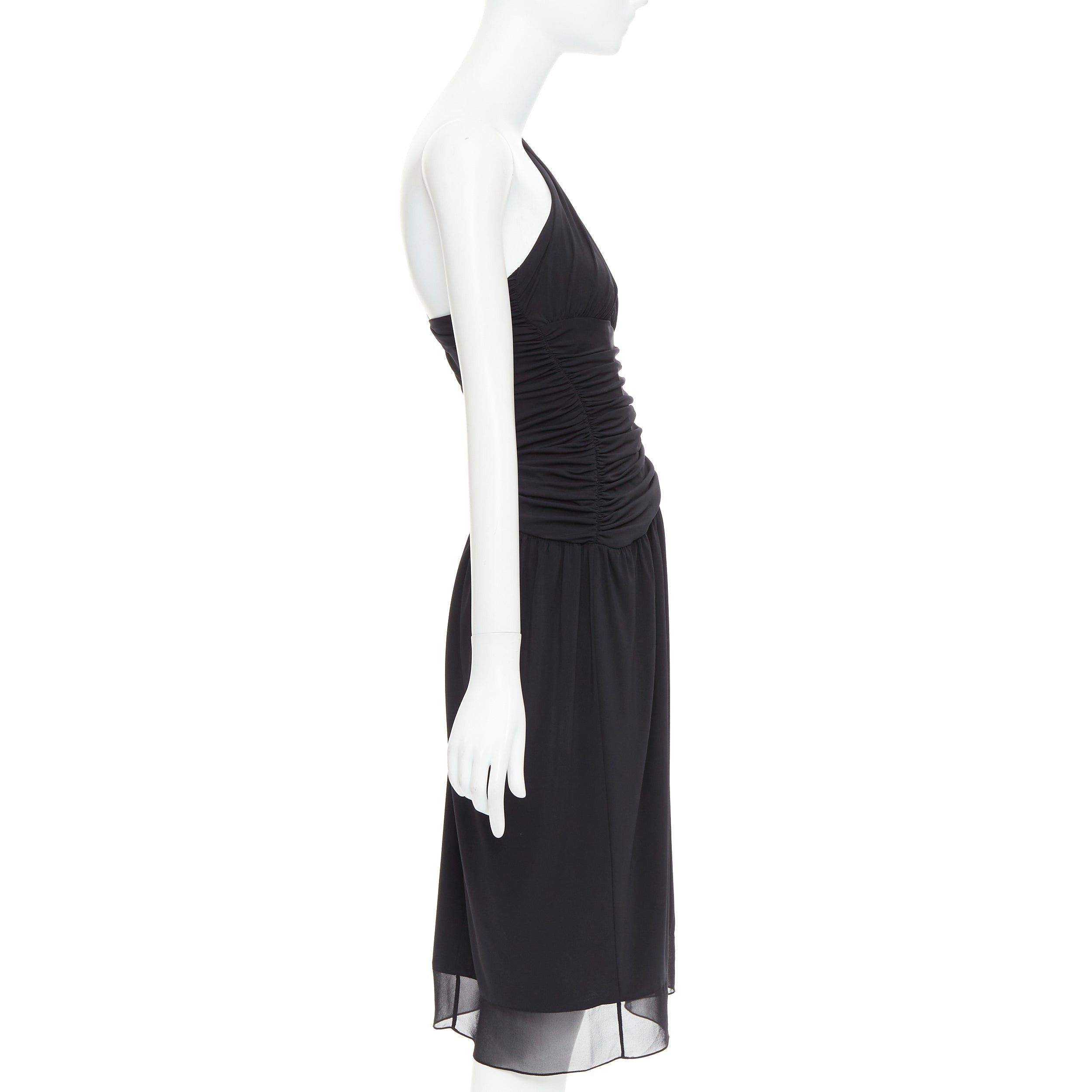 Vera Wang VERA WANG Vintage black one shoulder ruched waist silk lined dress US2 S Size S / US 4 / IT 40 - 4 Thumbnail