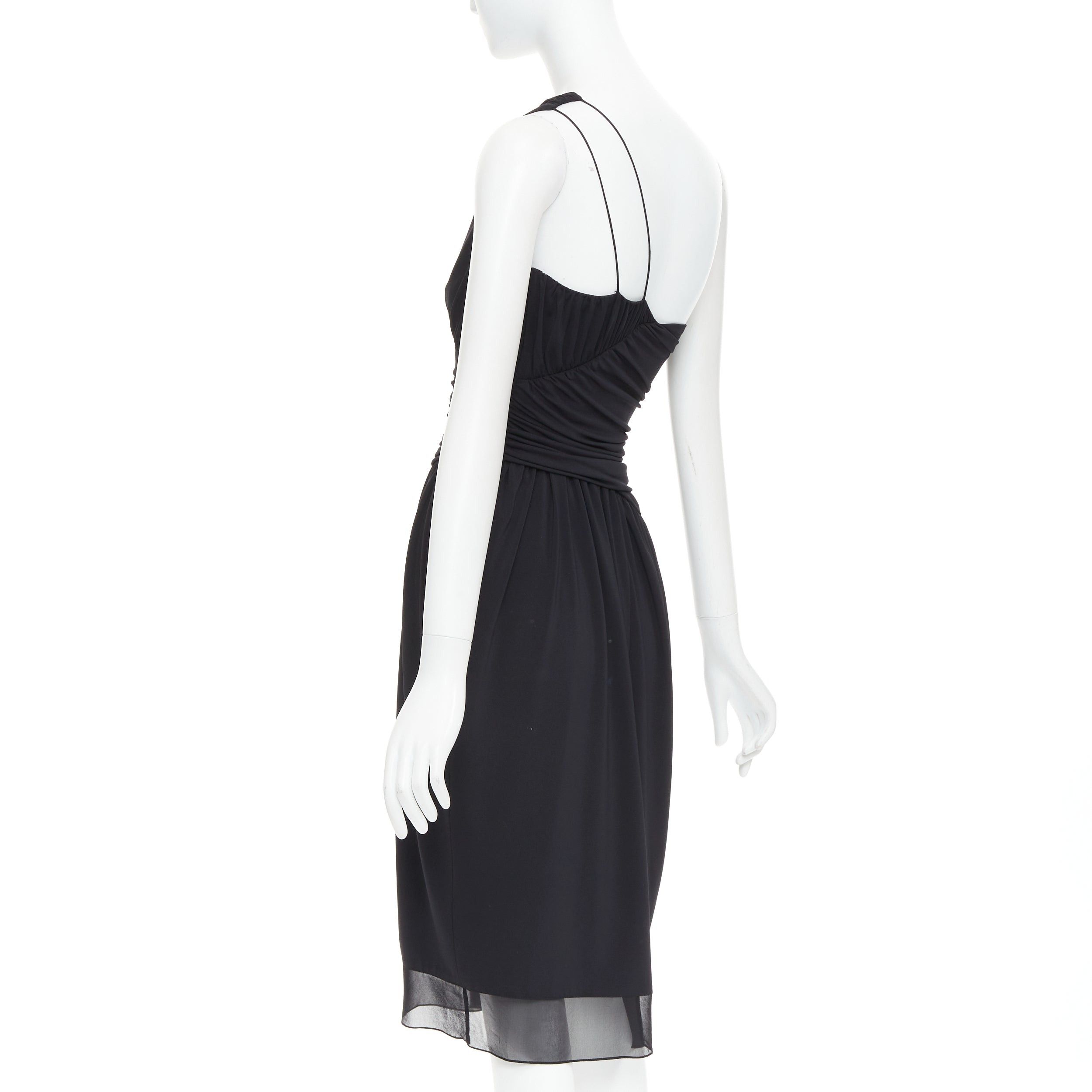 Vera Wang VERA WANG Vintage black one shoulder ruched waist silk lined dress US2 S Size S / US 4 / IT 40 - 6 Thumbnail