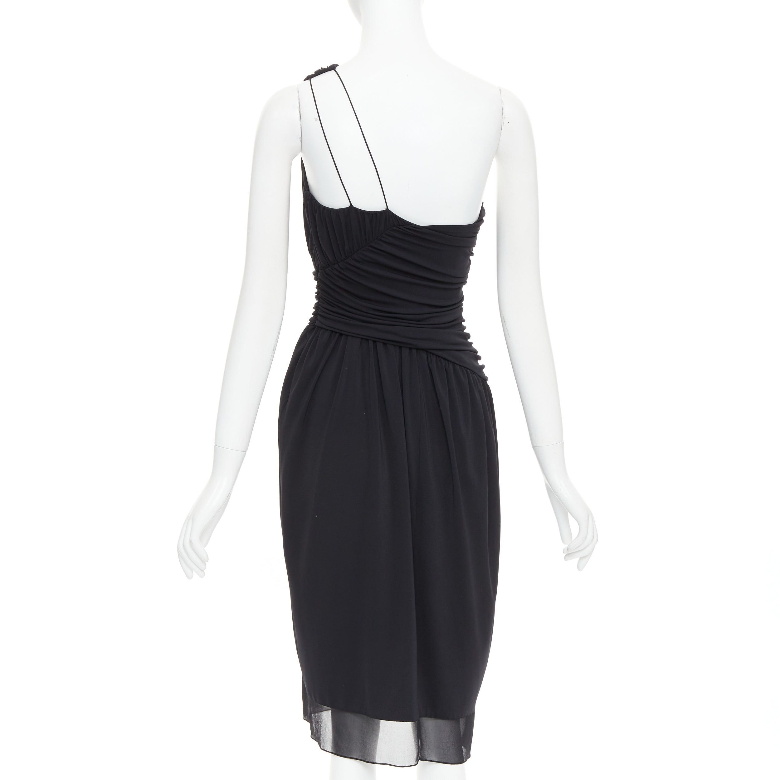 Vera Wang VERA WANG Vintage black one shoulder ruched waist silk lined dress US2 S Size S / US 4 / IT 40 - 5 Thumbnail