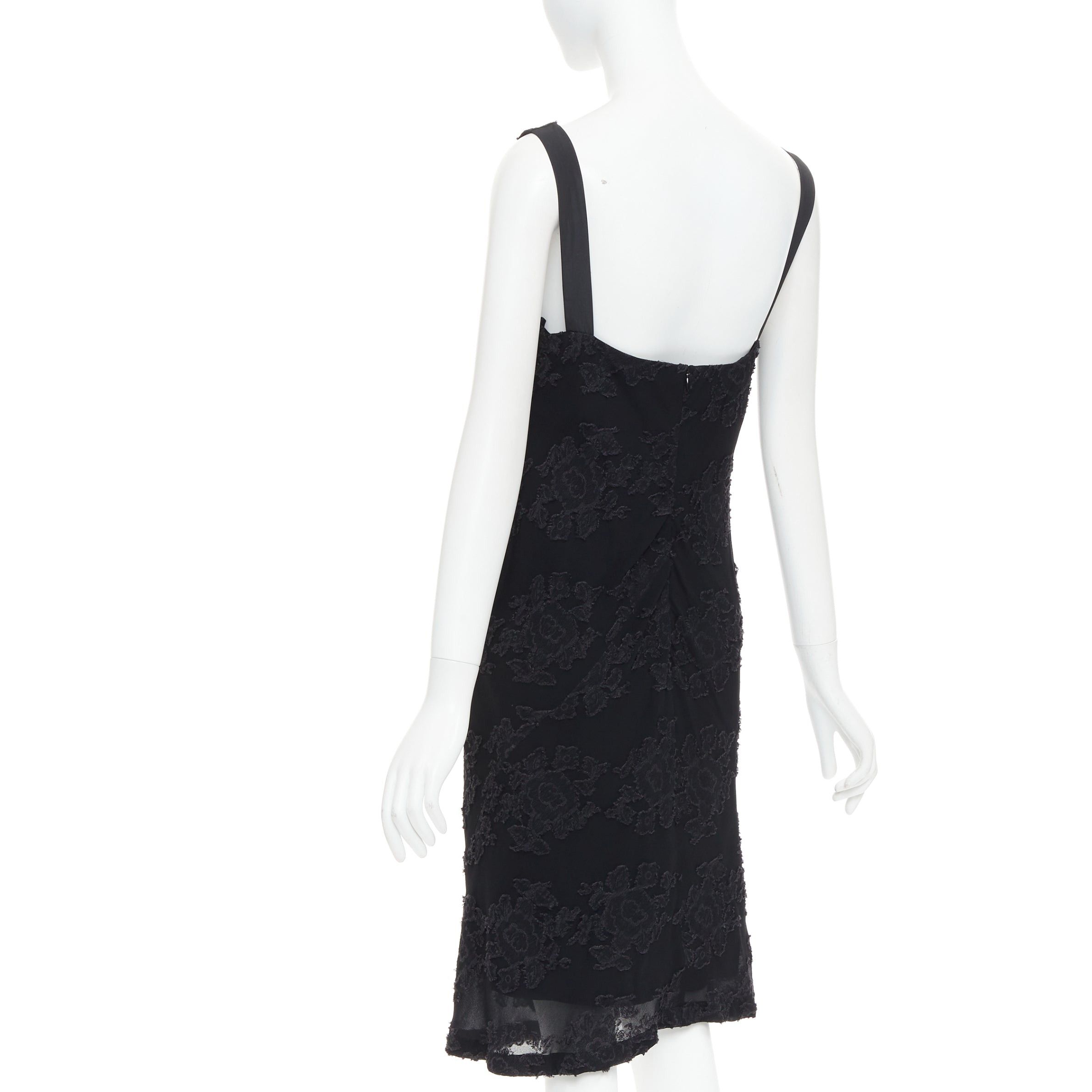 Jil Sander JIL SANDER black floral cloque applique sheer overlay bias dress FR38 M Size M / US 6-8 / IT 42-44 - 5 Thumbnail