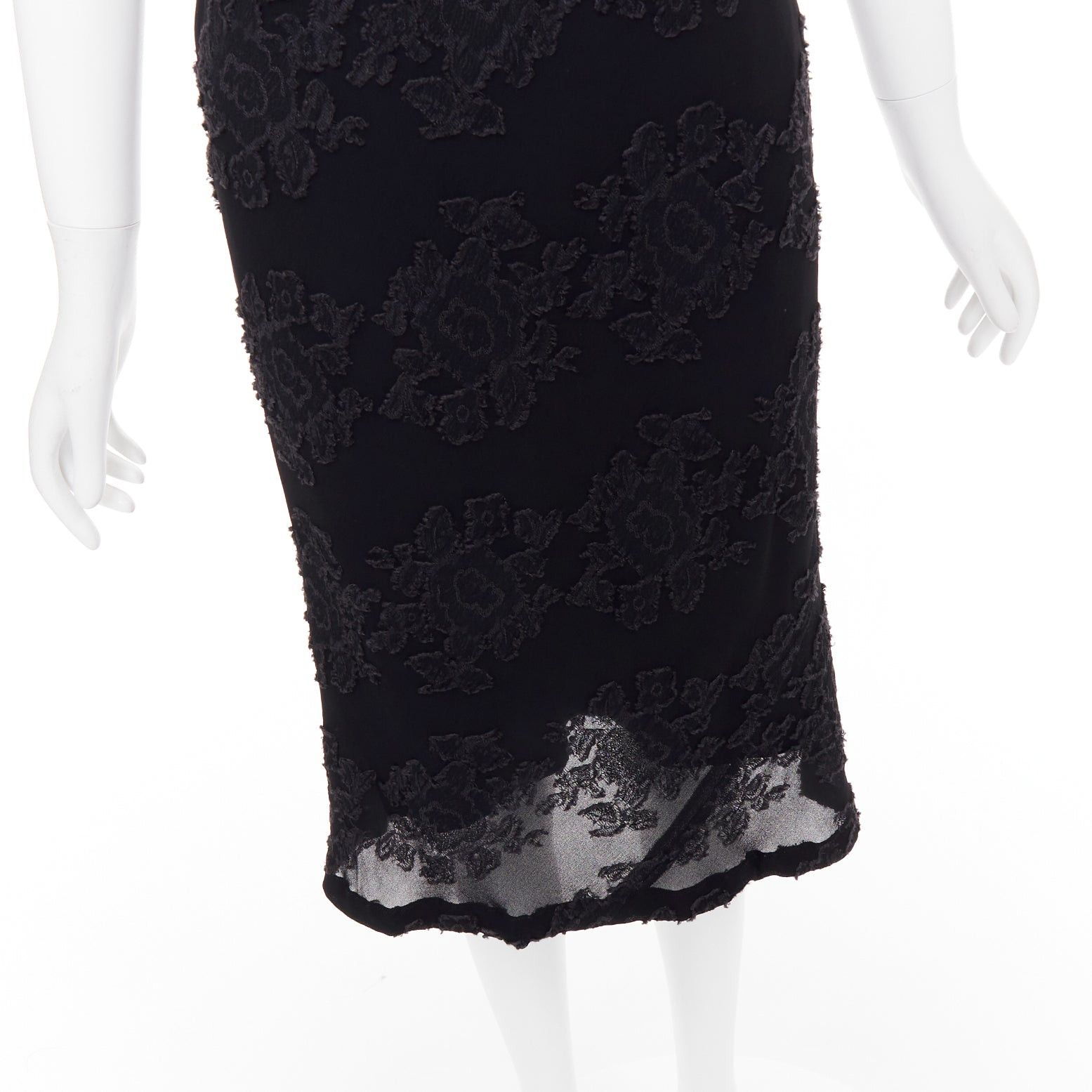 Jil Sander JIL SANDER black floral cloque applique sheer overlay bias dress FR38 M Size M / US 6-8 / IT 42-44 - 7 Thumbnail