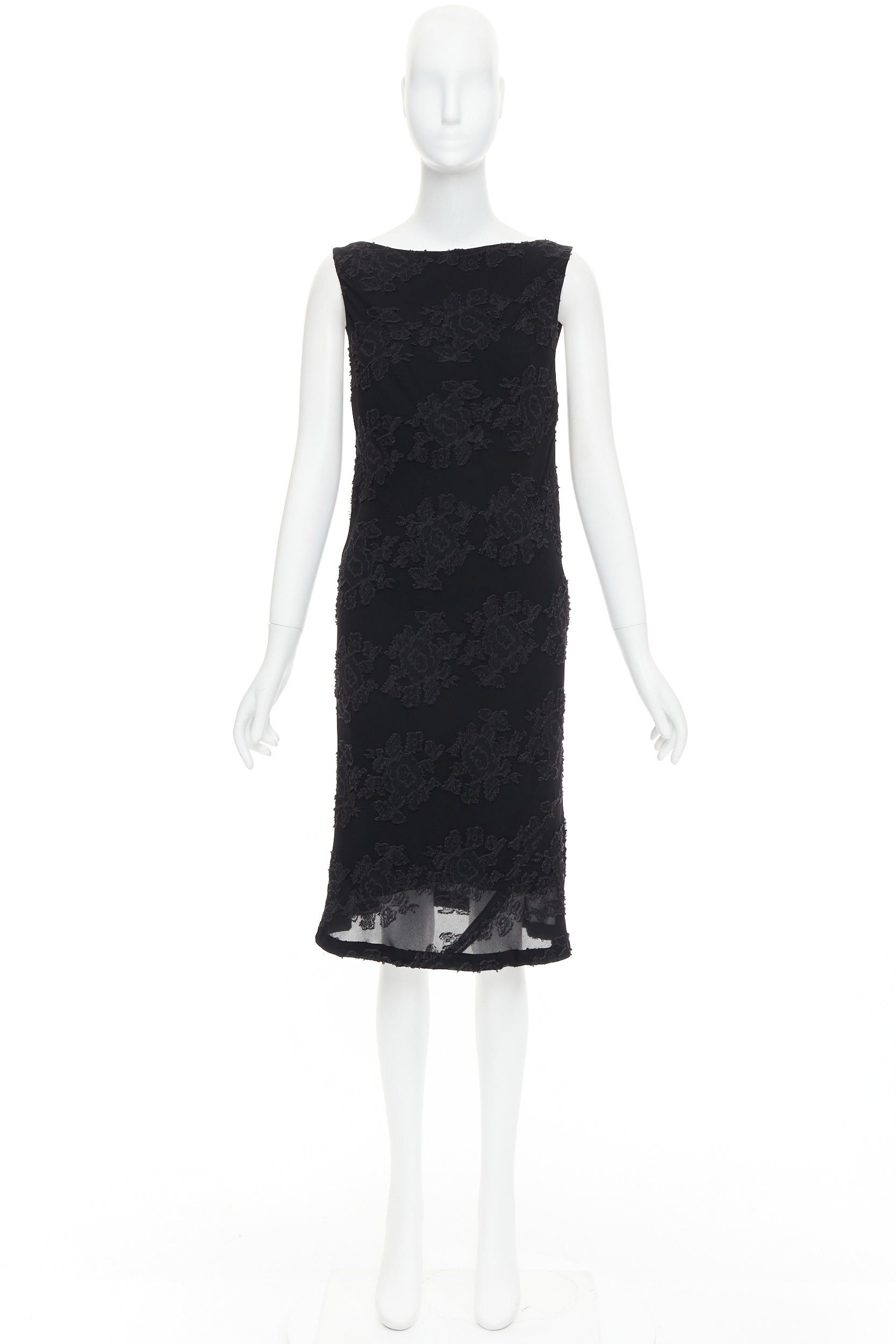 Jil Sander JIL SANDER black floral cloque applique sheer overlay bias dress FR38 M Size M / US 6-8 / IT 42-44 - 9 Thumbnail