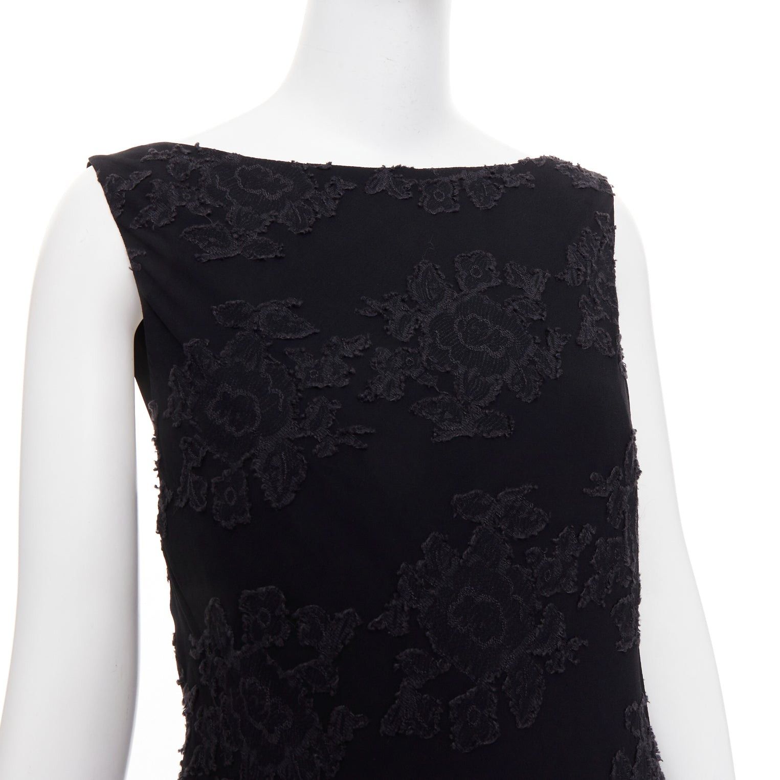 Jil Sander JIL SANDER black floral cloque applique sheer overlay bias dress FR38 M Size M / US 6-8 / IT 42-44 - 6 Thumbnail