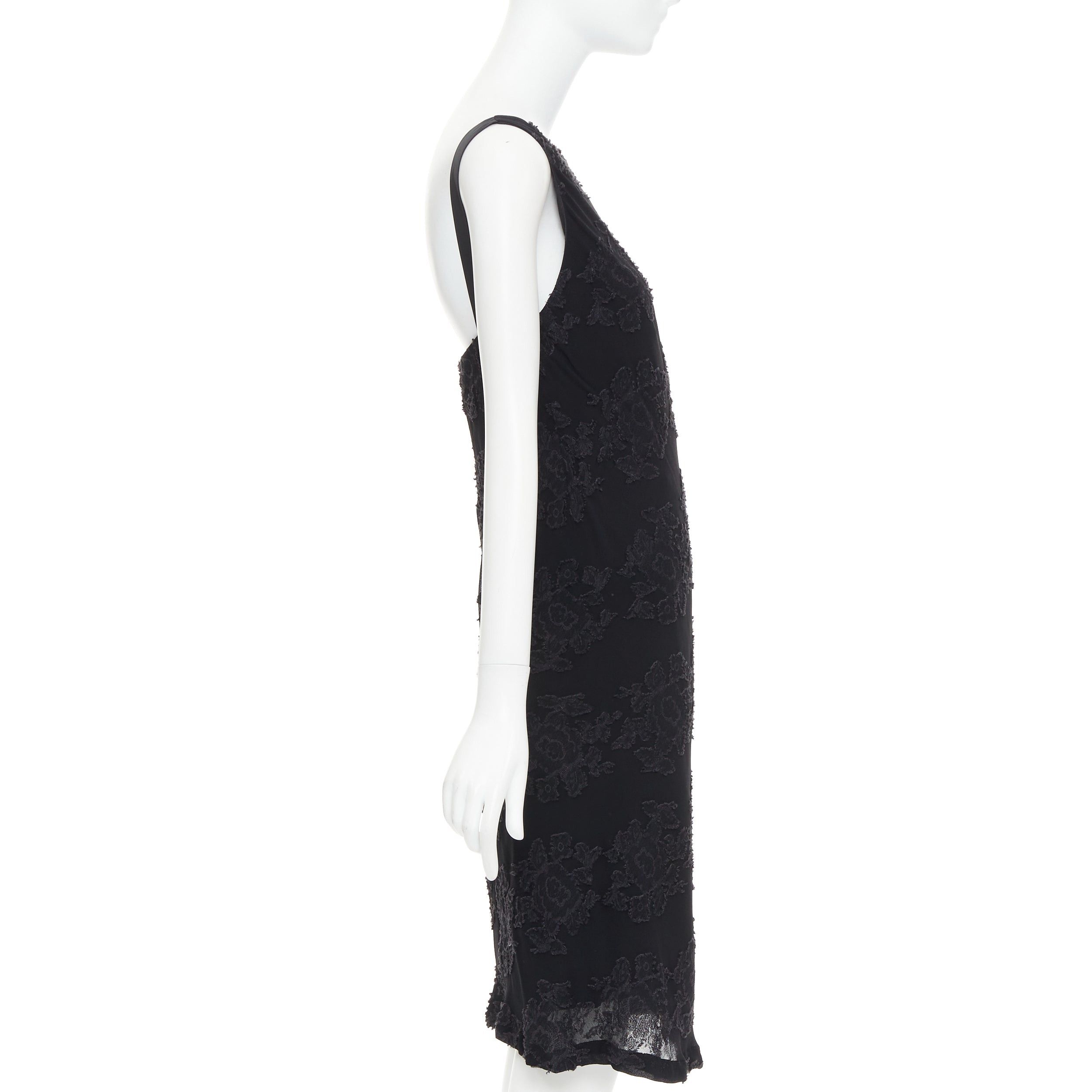Jil Sander JIL SANDER black floral cloque applique sheer overlay bias dress FR38 M Size M / US 6-8 / IT 42-44 - 4 Thumbnail