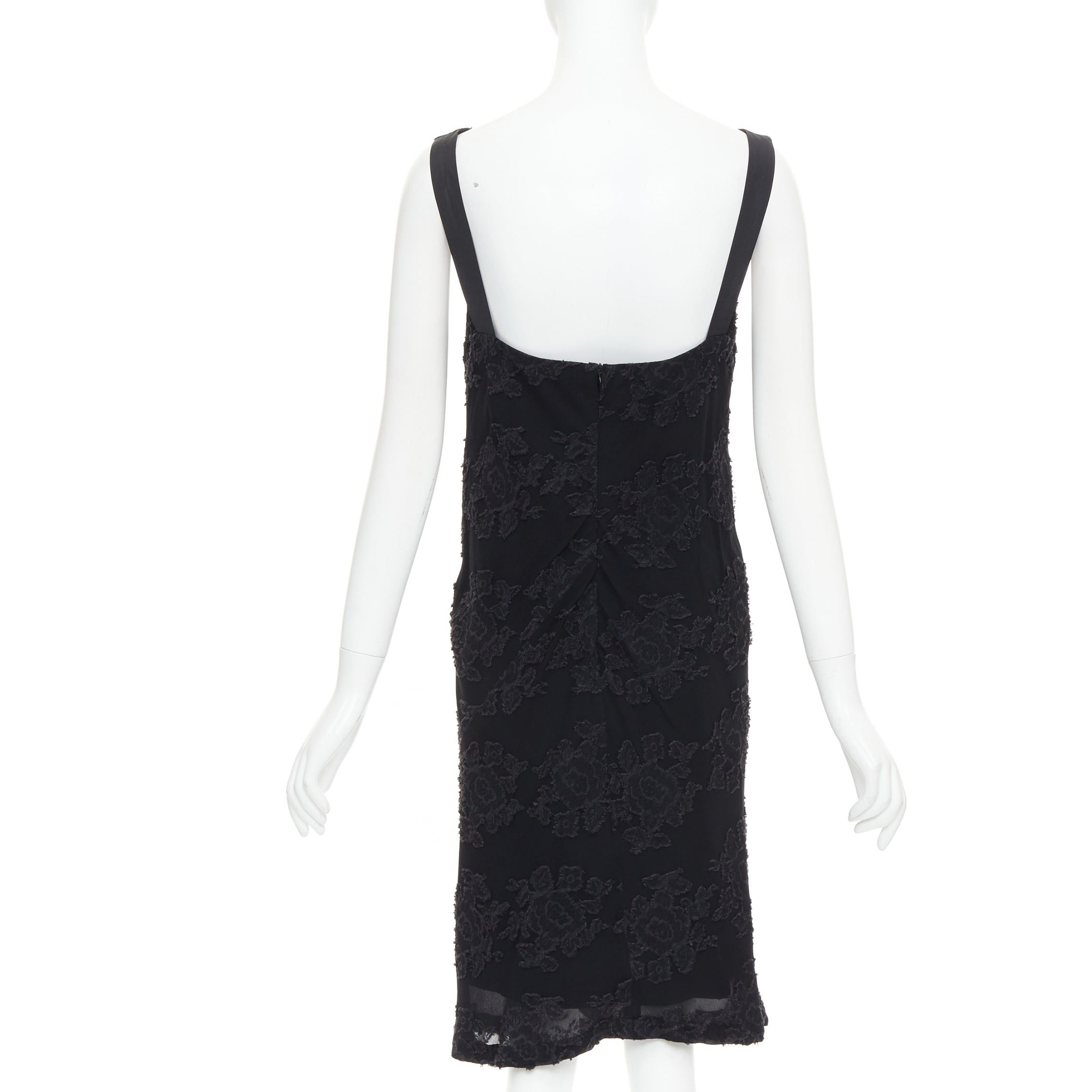 Jil Sander JIL SANDER black floral cloque applique sheer overlay bias dress FR38 M Size M / US 6-8 / IT 42-44 - 2 Thumbnail