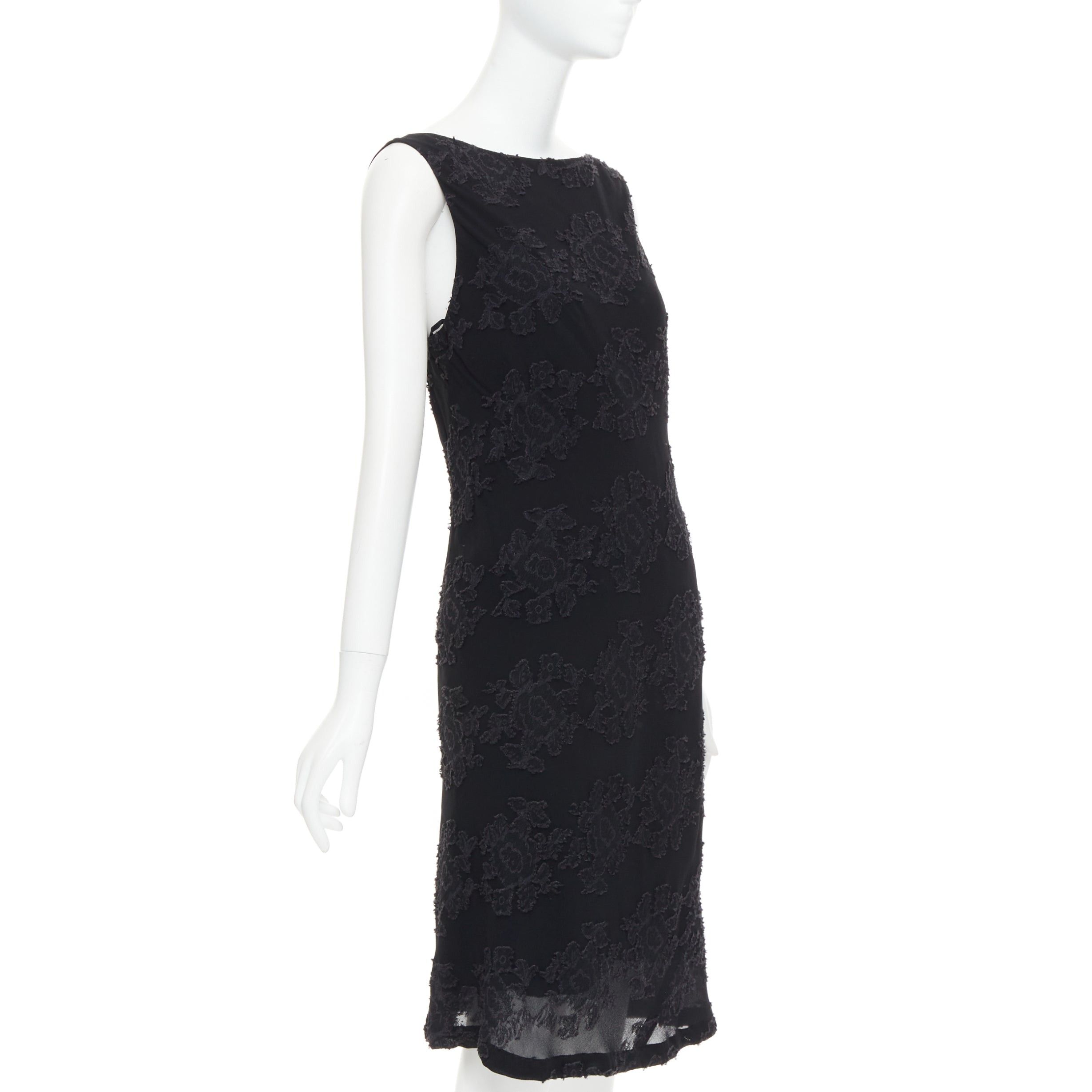 Jil Sander JIL SANDER black floral cloque applique sheer overlay bias dress FR38 M Size M / US 6-8 / IT 42-44 - 3 Thumbnail
