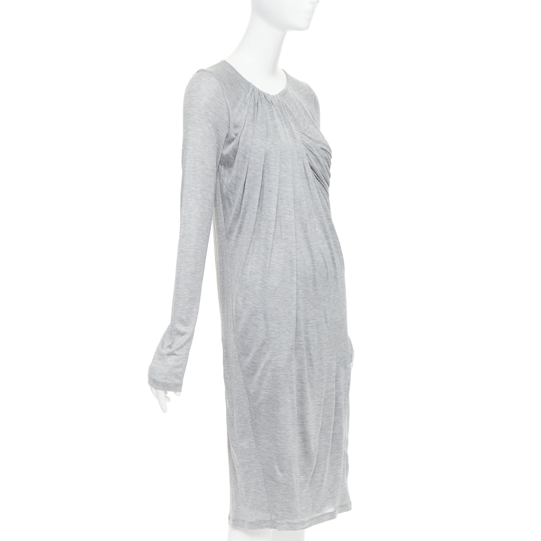 Fendi FENDI Vintage light grey draped jersey round neck midi dress IT40 S Size S / US 4 / IT 40 - 3 Thumbnail