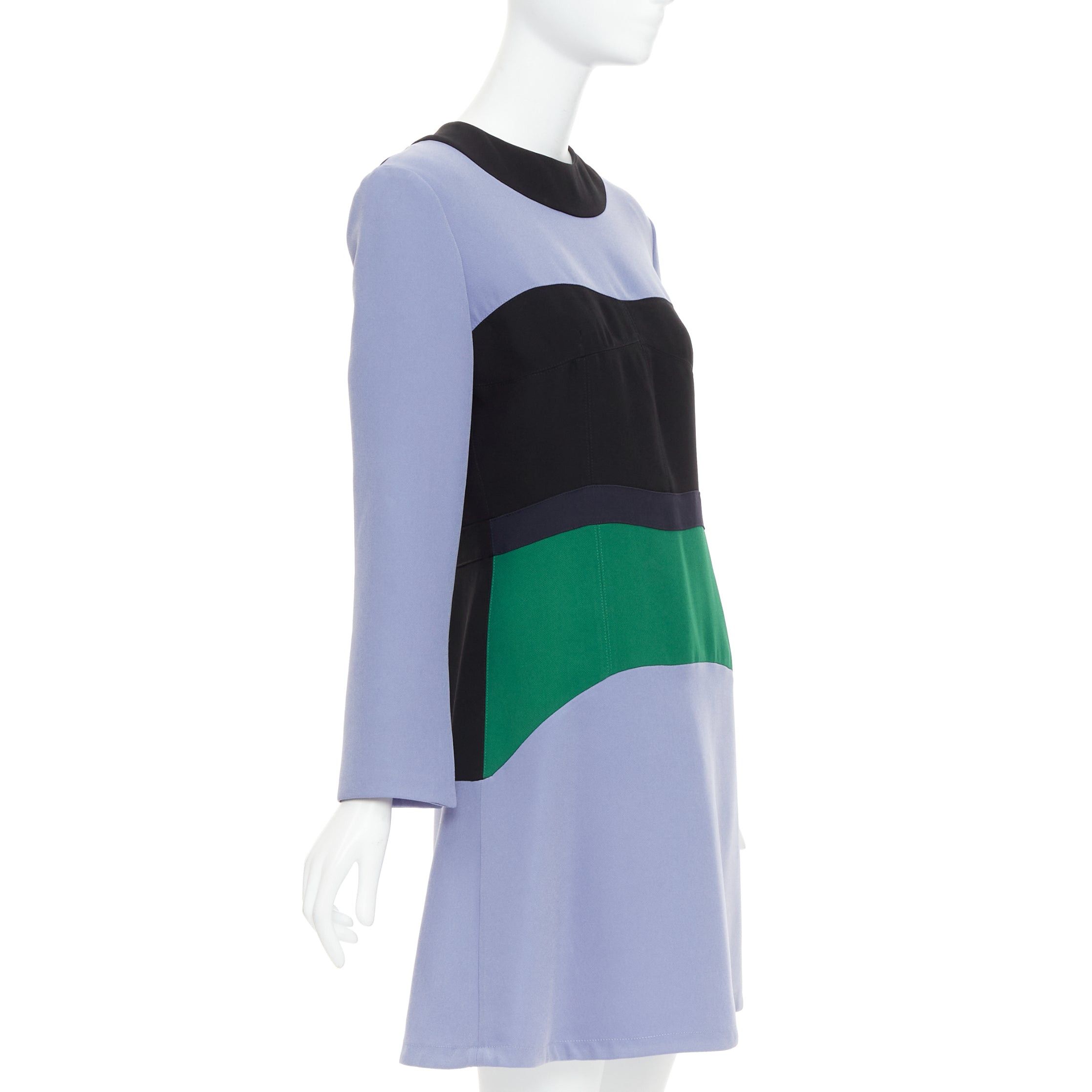Marni MARNI purple green black colorblocked fit flare long sleeve mini dress IT42 M Size M / US 6-8 / IT 42-44 - 3 Thumbnail