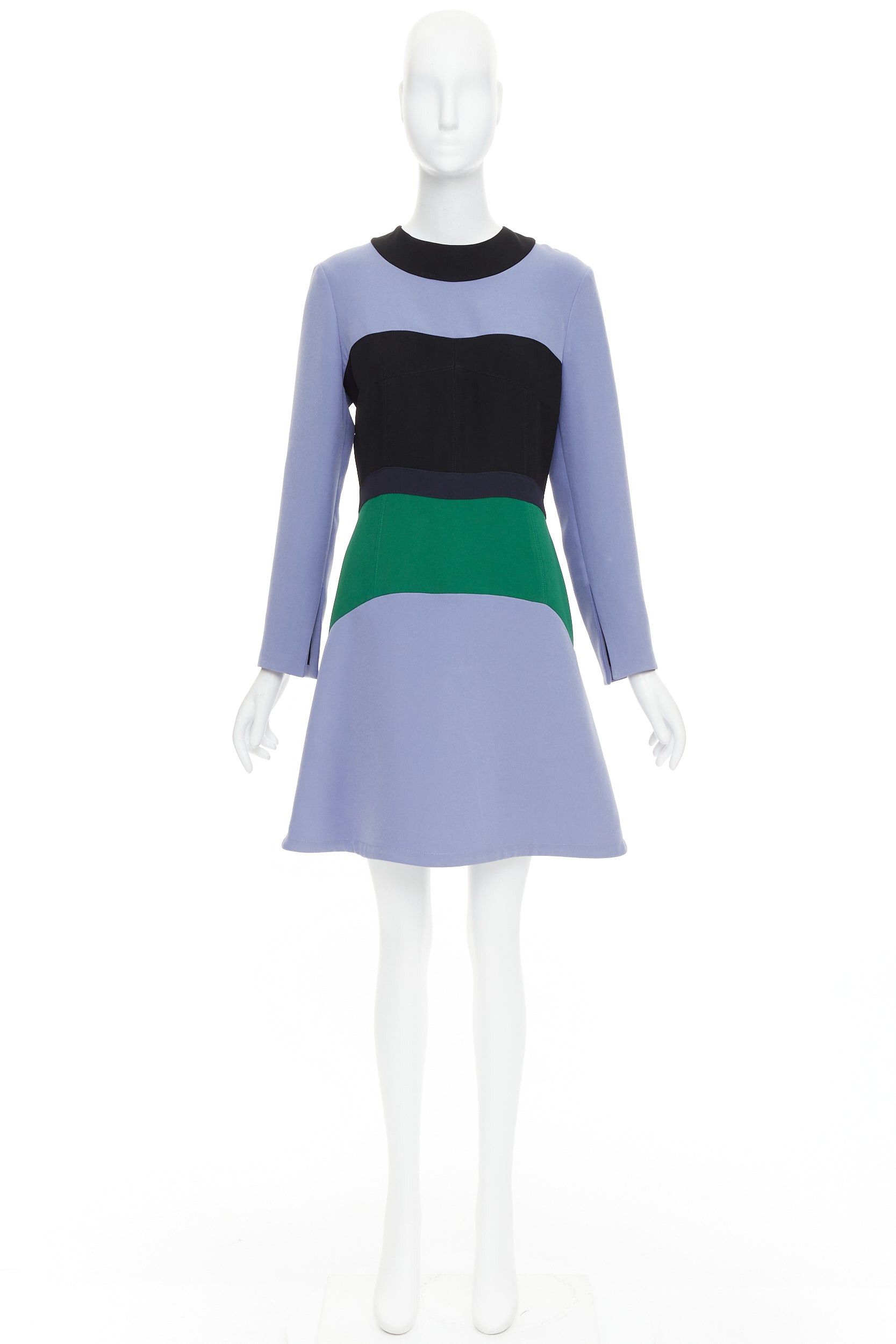 Marni MARNI purple green black colorblocked fit flare long sleeve mini dress IT42 M Size M / US 6-8 / IT 42-44 - 9 Thumbnail