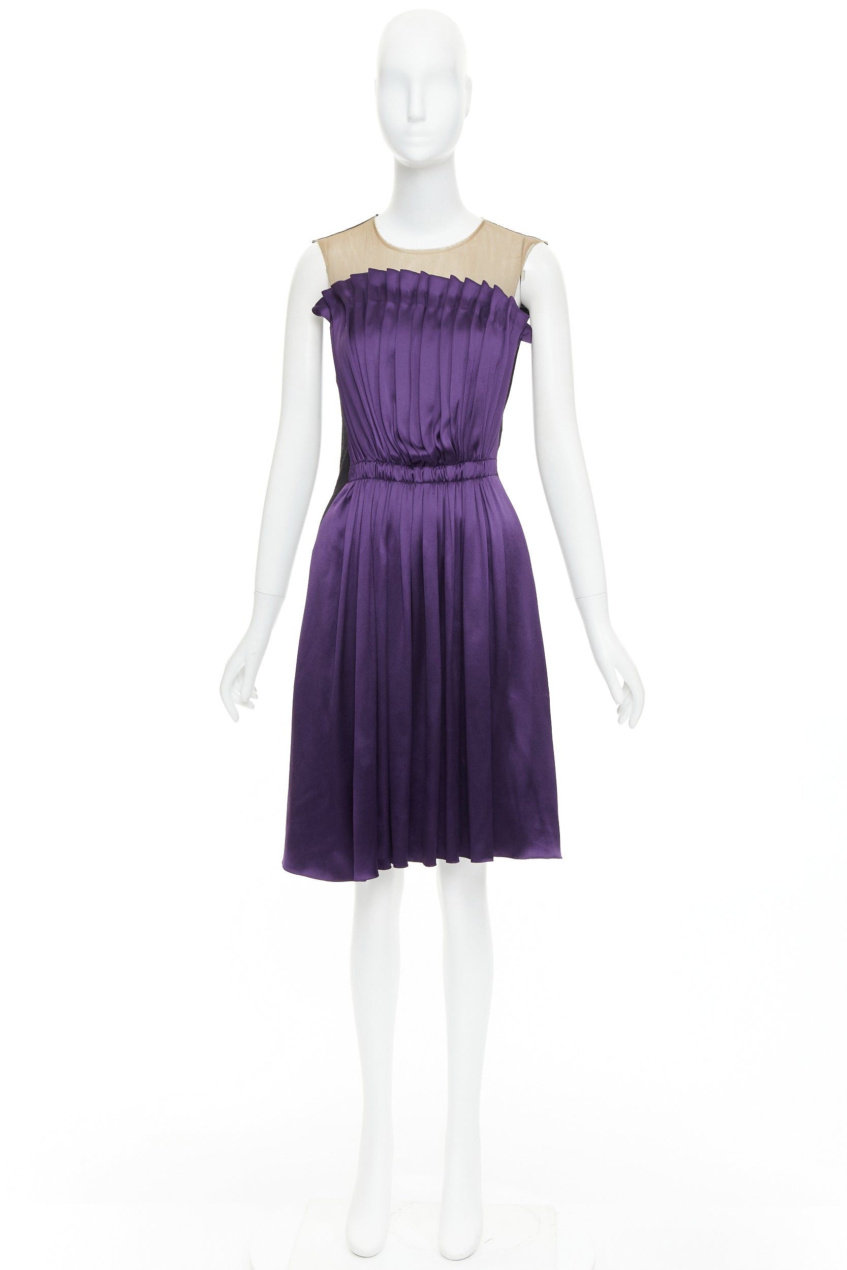 Lanvin LANVIN 2006 Runway purple nude silk gathered panelled cocktail dress FR36 S Size S / US 4 / IT 40 - 9 Thumbnail