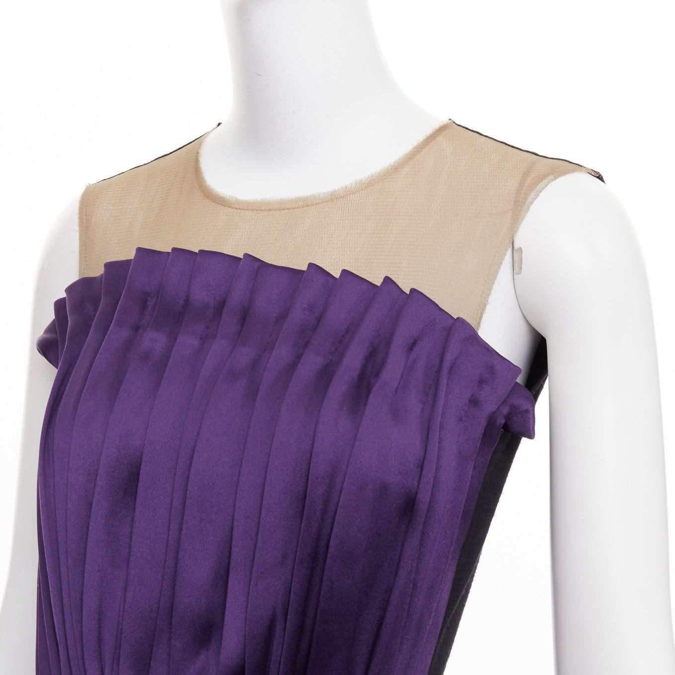 Lanvin LANVIN 2006 Runway purple nude silk gathered panelled cocktail dress FR36 S Size S / US 4 / IT 40 - 2 Thumbnail