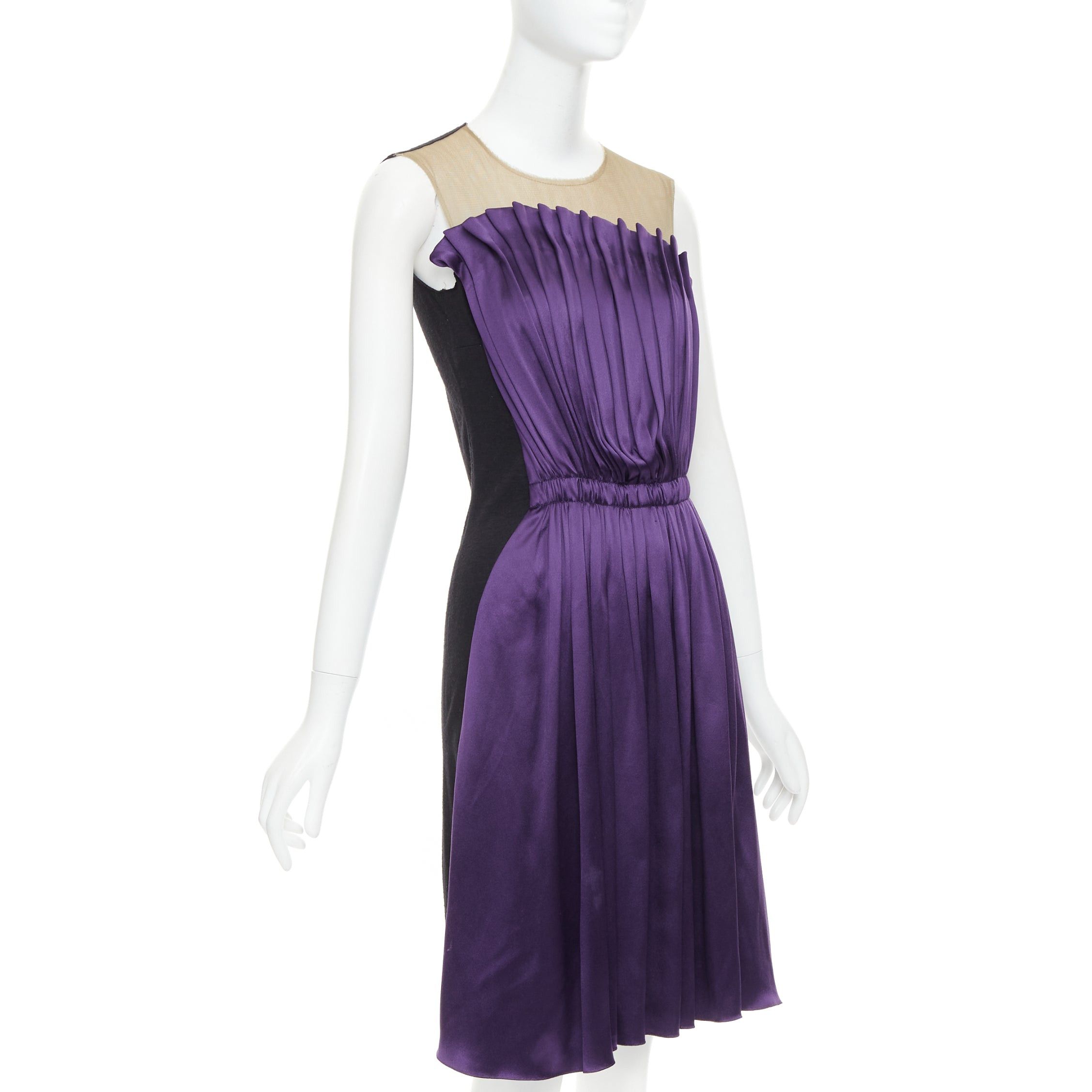 Lanvin LANVIN 2006 Runway purple nude silk gathered panelled cocktail dress FR36 S Size S / US 4 / IT 40 - 3 Thumbnail