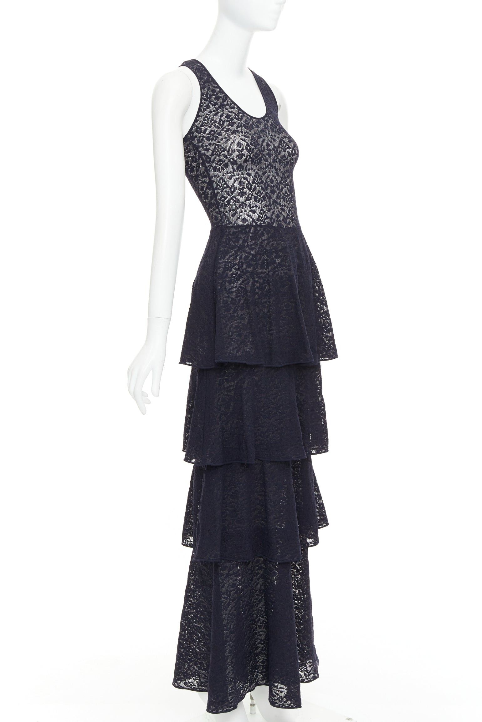 Stella McCartney STELLA MCCARTNEY navy sheer floral lace layered tier dress IT40 S Size S / US 4 / IT 40 - 3 Thumbnail