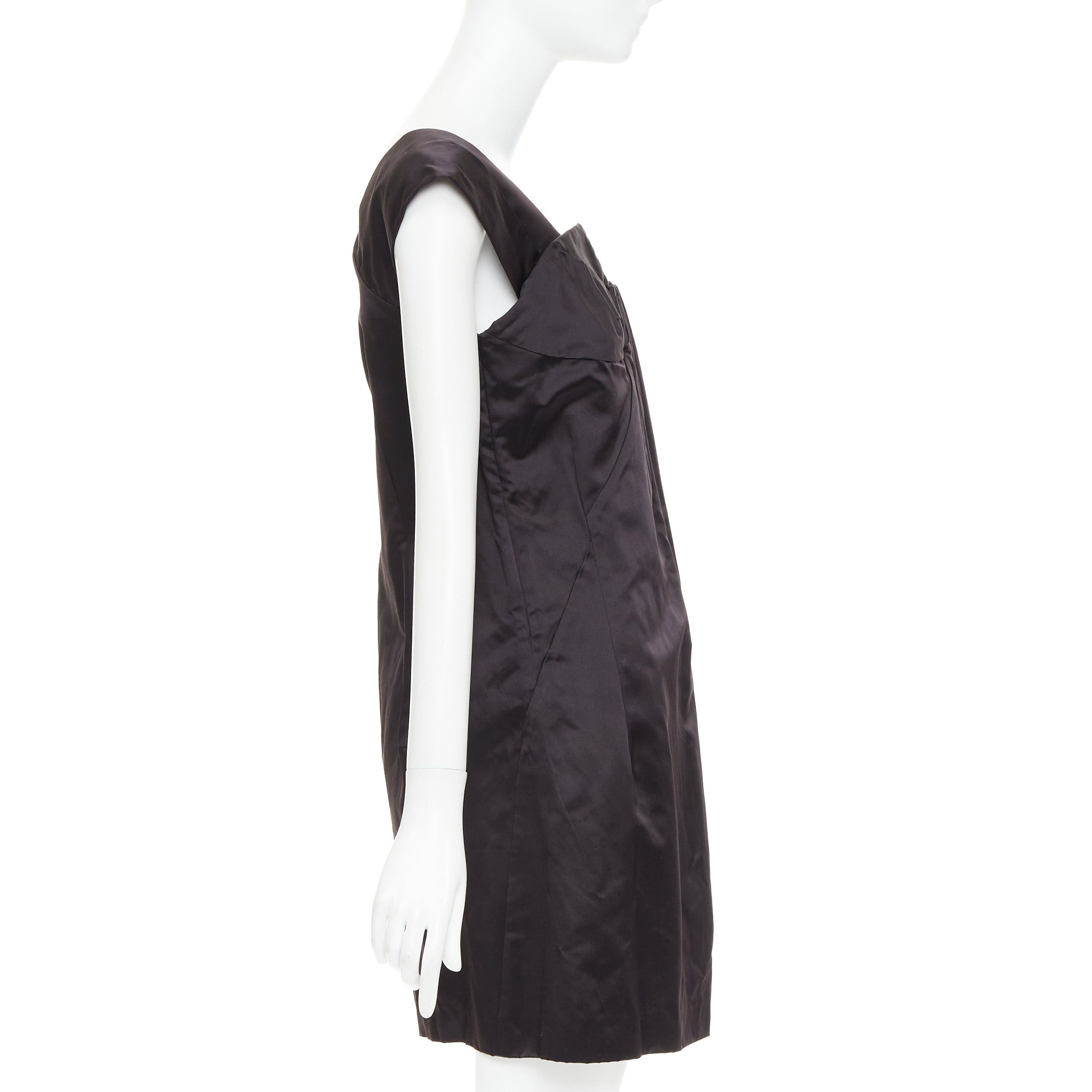 MIU MIU 2009 black silk satin bow top pleated mini dress IT44 L