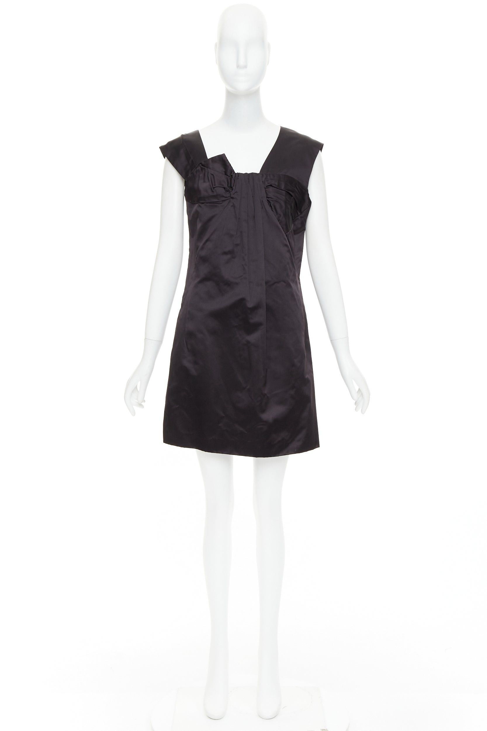 Miu Miu MIU MIU 2009 black silk satin bow top pleated mini dress IT44 L Size M / US 6-8 / IT 42-44 - 9 Thumbnail