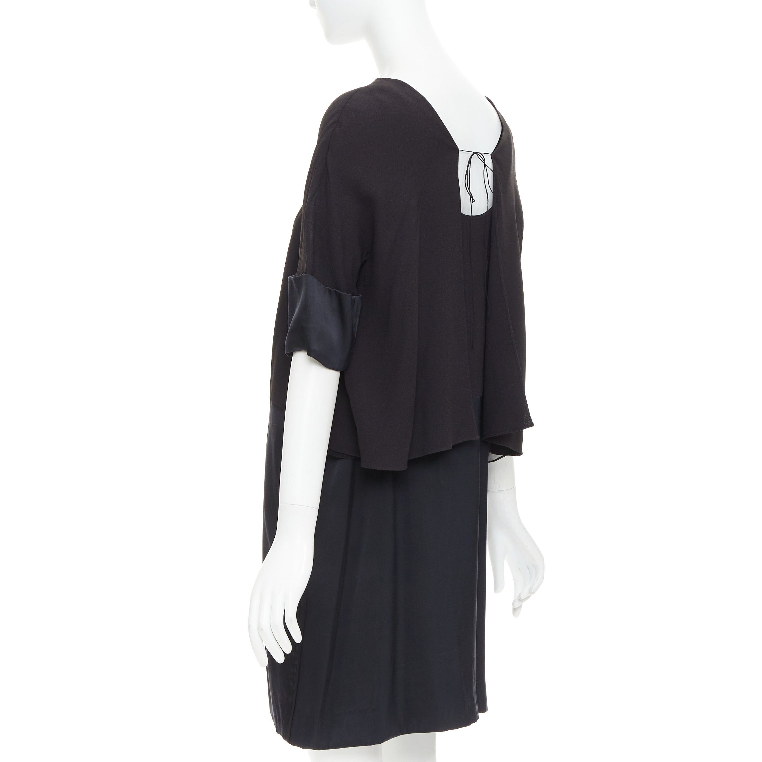Chloe CHLOE black 100% silk crepe satin contrast cape back dress FR42 XL Size L / US 10 / IT 46 - 5 Thumbnail