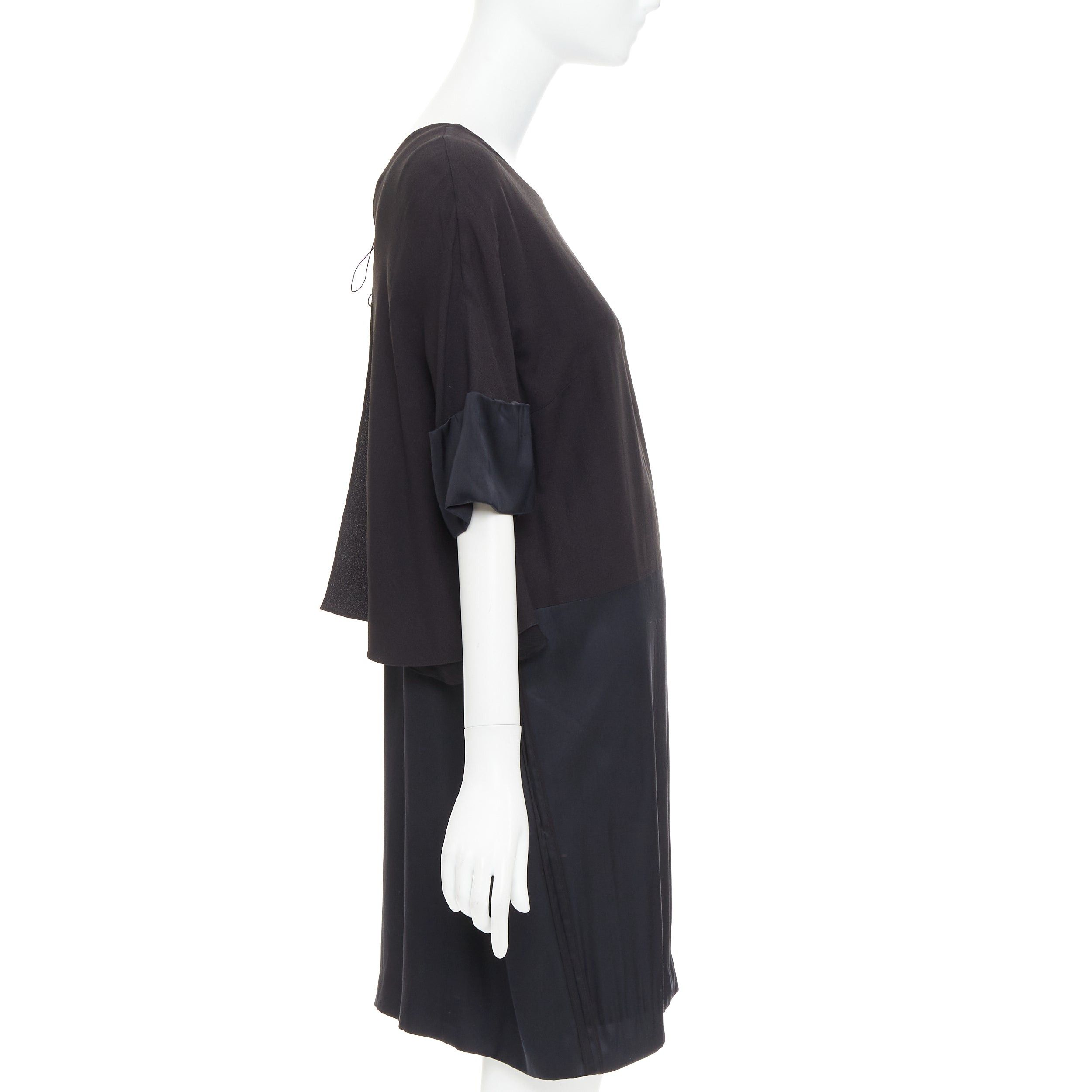 Chloe CHLOE black 100% silk crepe satin contrast cape back dress FR42 XL Size L / US 10 / IT 46 - 4 Thumbnail
