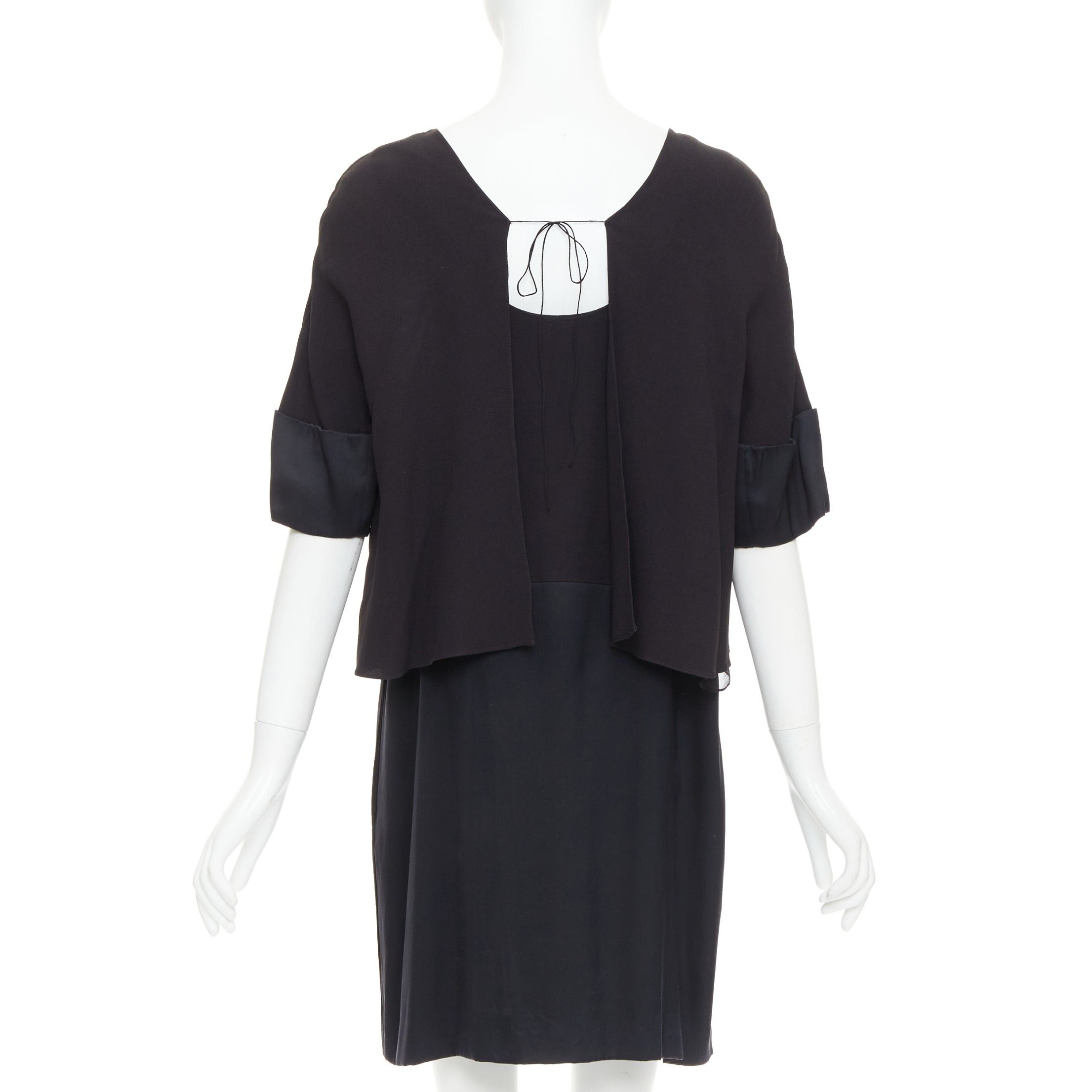 Chloe CHLOE black 100% silk crepe satin contrast cape back dress FR42 XL Size L / US 10 / IT 46 - 2 Thumbnail