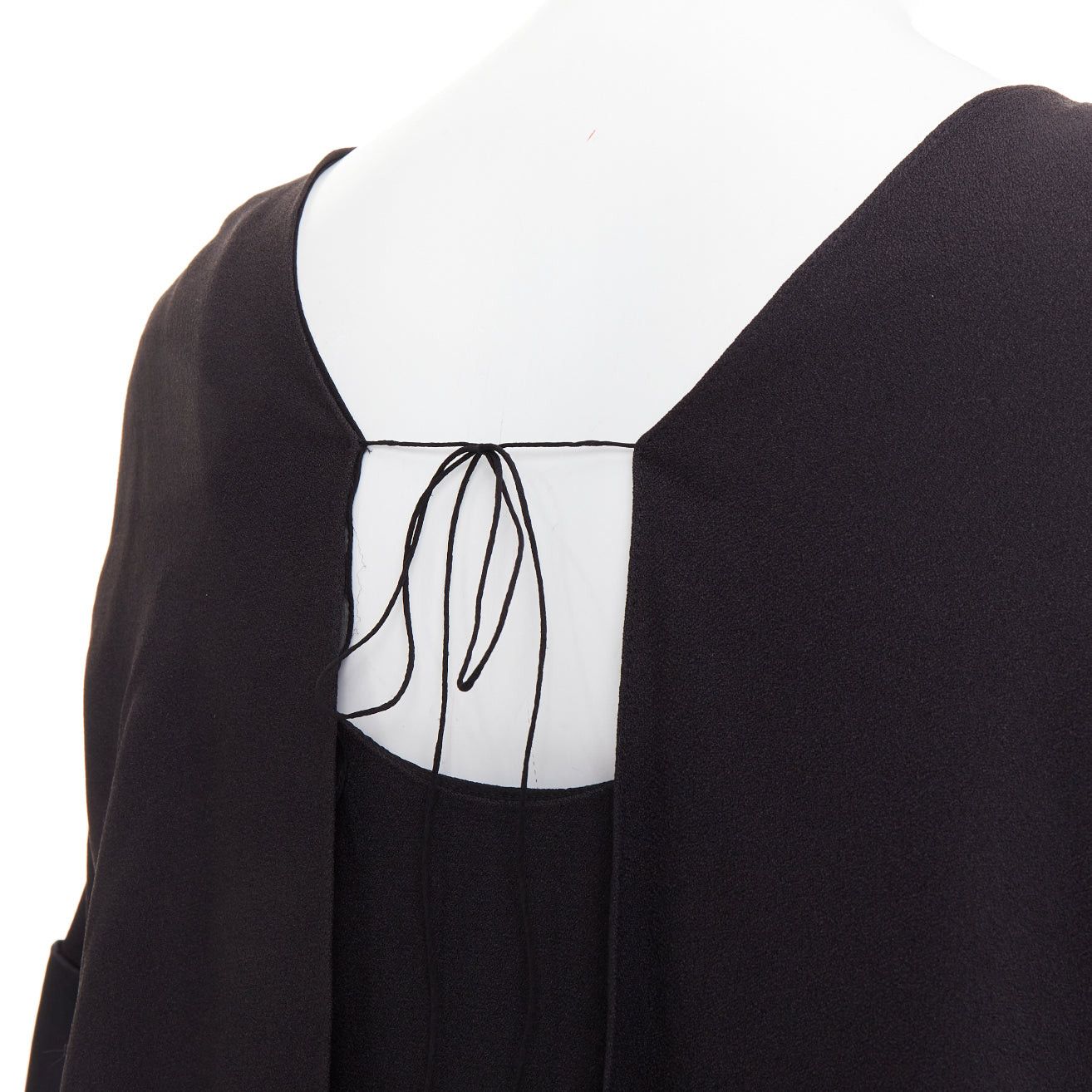 Chloe CHLOE black 100% silk crepe satin contrast cape back dress FR42 XL Size L / US 10 / IT 46 - 6 Thumbnail