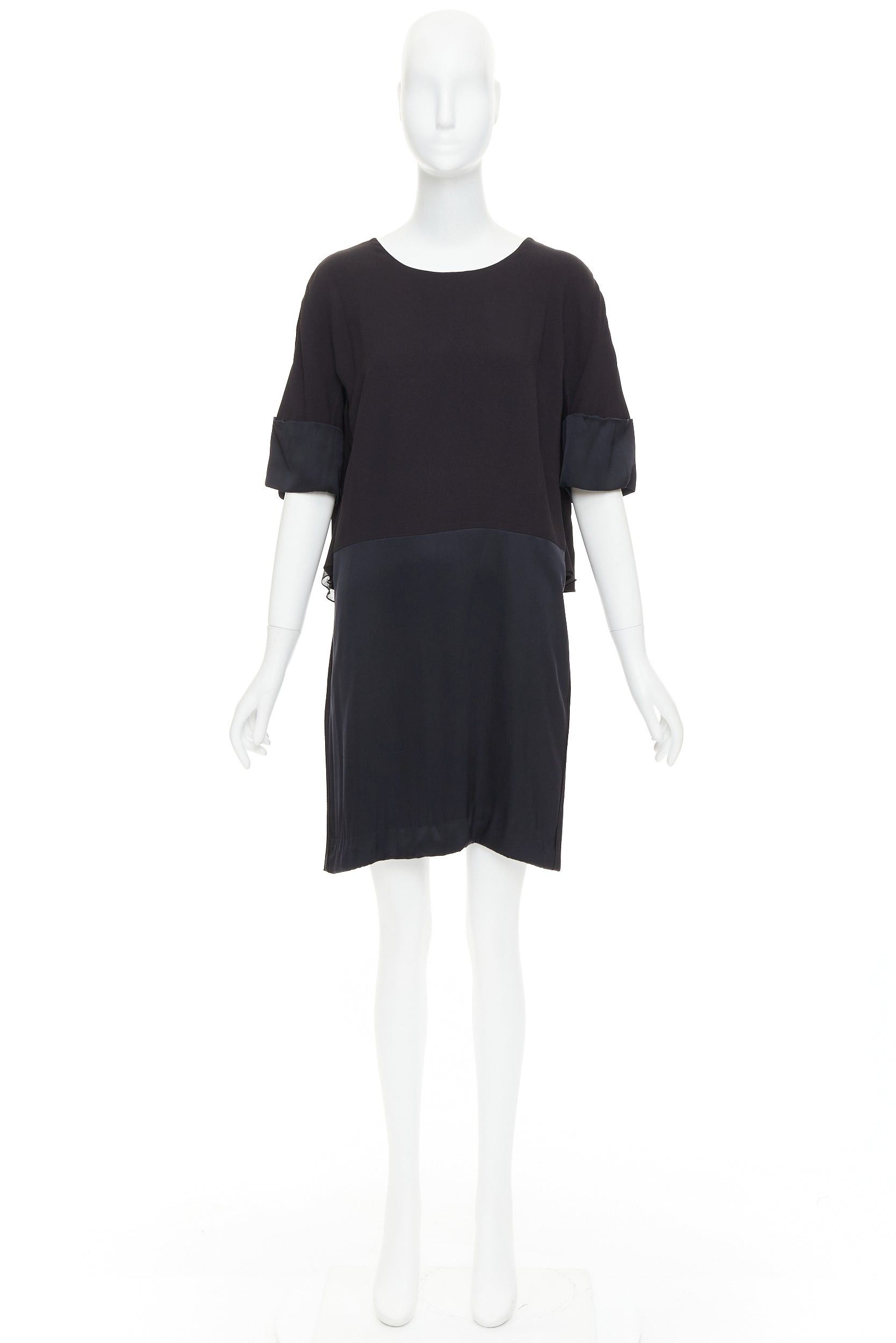 Chloe CHLOE black 100% silk crepe satin contrast cape back dress FR42 XL Size L / US 10 / IT 46 - 9 Thumbnail
