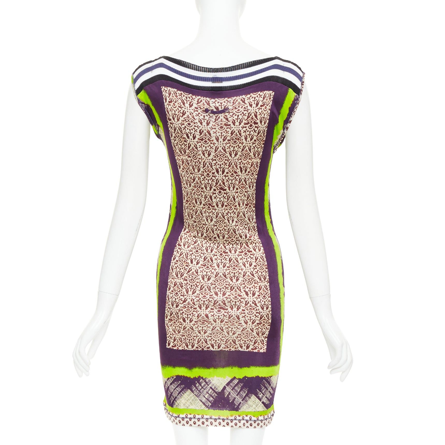 Jean Paul Gaultier JEAN PAUL GAULTIER Soleil Vintage neon purple ethnic scarf print mini dress XS Size S / US 4 / IT 40 - 5 Thumbnail