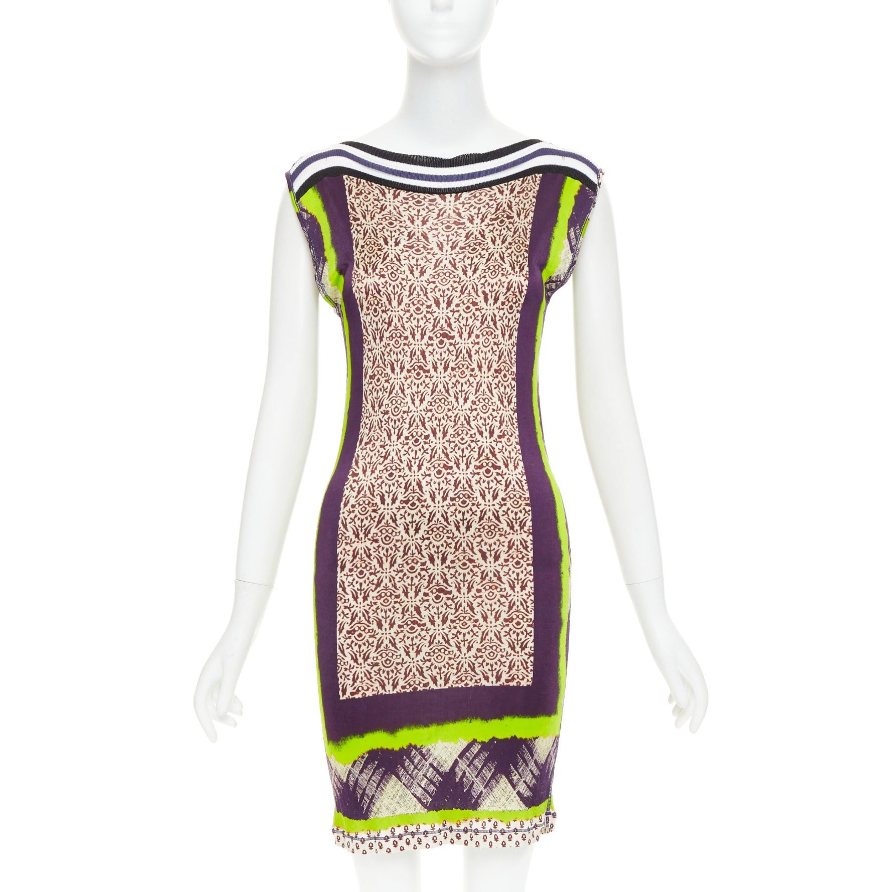 Jean Paul Gaultier JEAN PAUL GAULTIER Soleil Vintage neon purple ethnic scarf print mini dress XS Size S / US 4 / IT 40 - 3 Thumbnail
