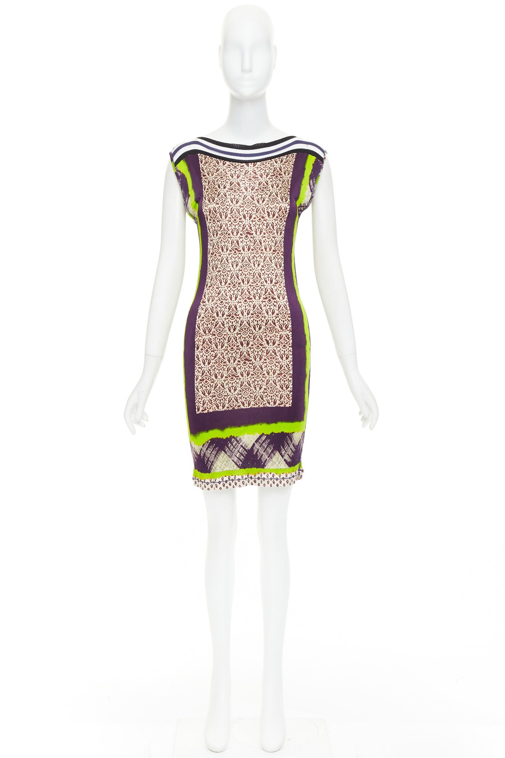 Jean Paul Gaultier JEAN PAUL GAULTIER Soleil Vintage neon purple ethnic scarf print mini dress XS Size S / US 4 / IT 40 - 9 Thumbnail