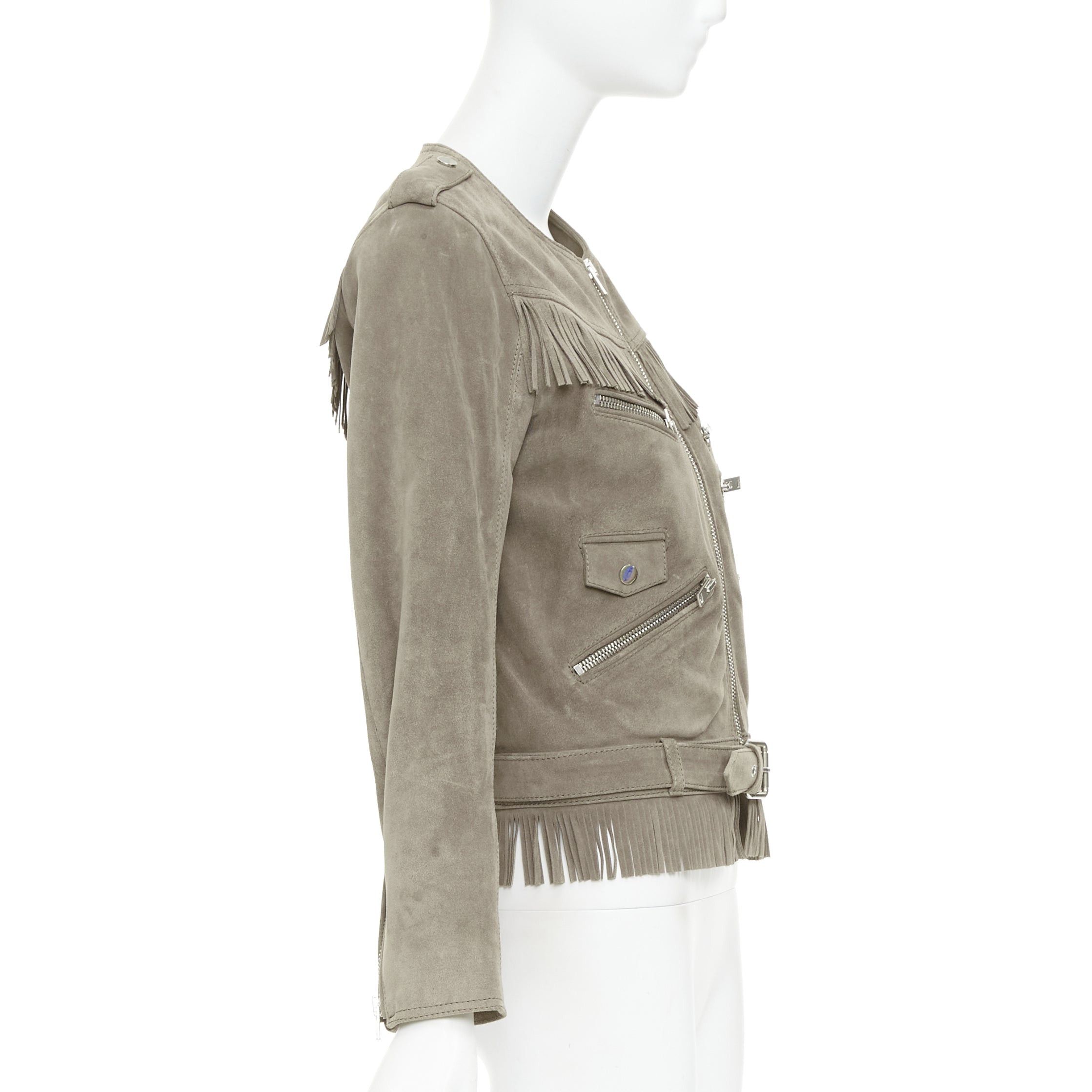 The Kooples THE KOOPLES taupe cow suede leather western fringe belted biker jacket M Size M / US 6-8 / IT 42-44 - 5 Thumbnail