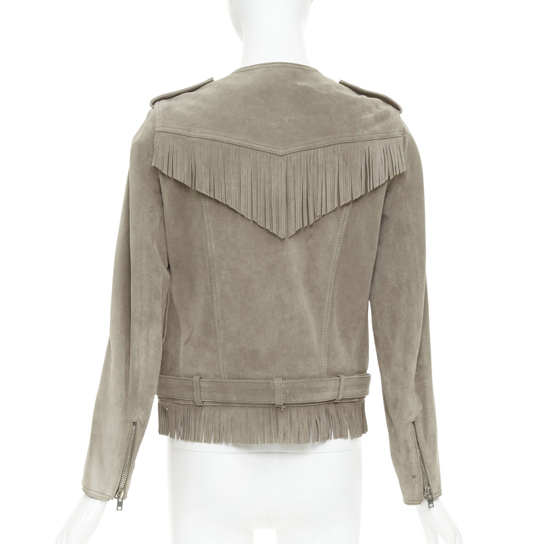 The Kooples THE KOOPLES taupe cow suede leather western fringe belted biker jacket M Size M / US 6-8 / IT 42-44 - 6 Thumbnail