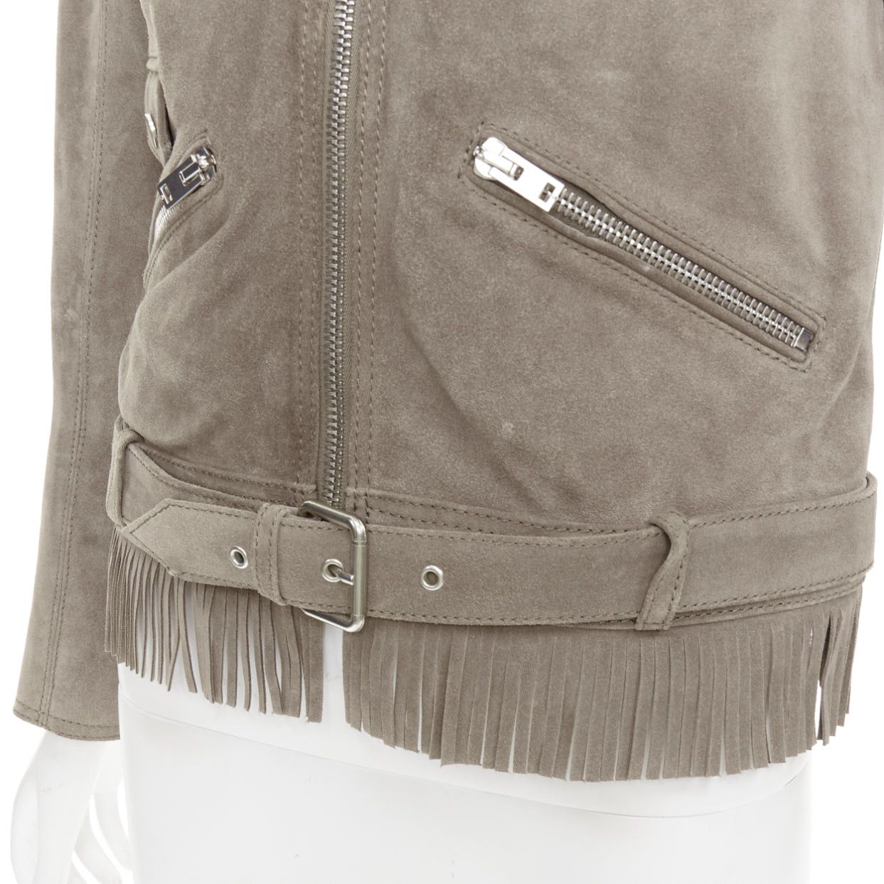 The Kooples THE KOOPLES taupe cow suede leather western fringe belted biker jacket M Size M / US 6-8 / IT 42-44 - 2 Thumbnail
