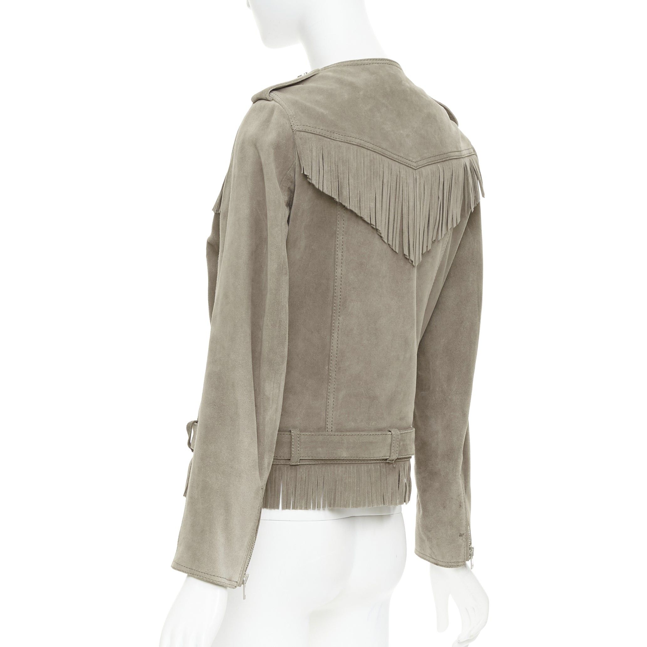 The Kooples THE KOOPLES taupe cow suede leather western fringe belted biker jacket M Size M / US 6-8 / IT 42-44 - 7 Thumbnail