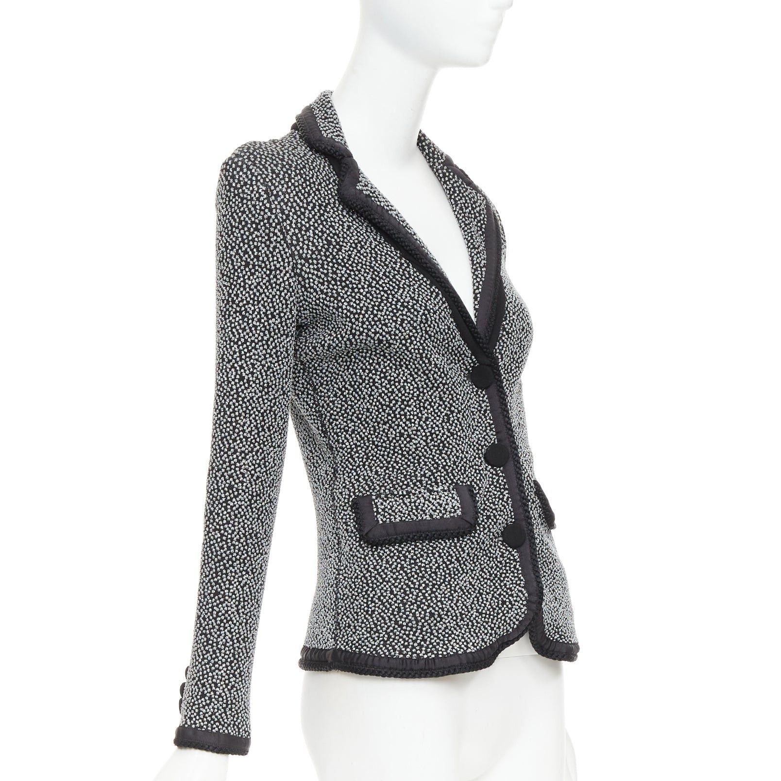 Emporio Armani EMPORIO ARMANI silver lurex boucle applique black trim knit blazer IT40 S Size S / US 4 / IT 40 - 4 Thumbnail
