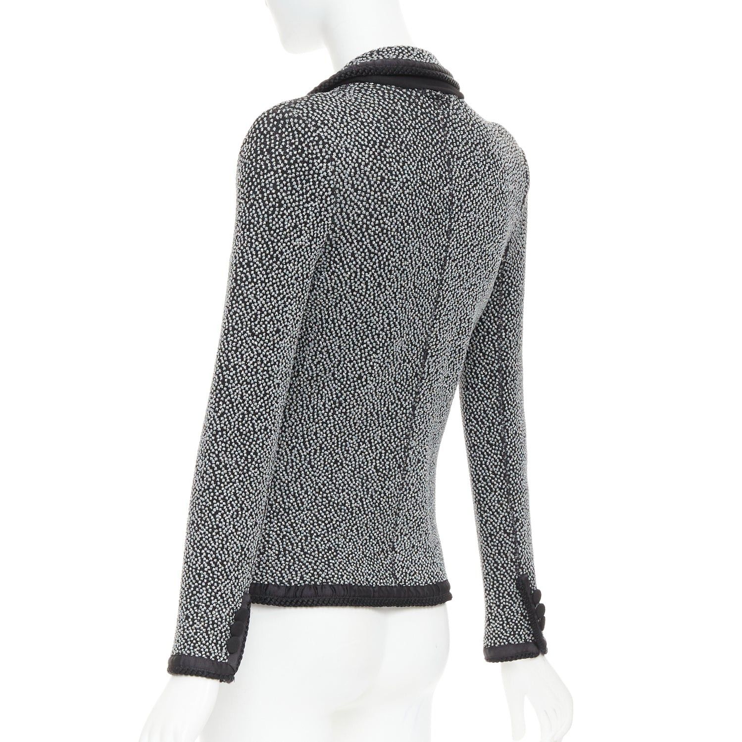 Emporio Armani EMPORIO ARMANI silver lurex boucle applique black trim knit blazer IT40 S Size S / US 4 / IT 40 - 7 Thumbnail