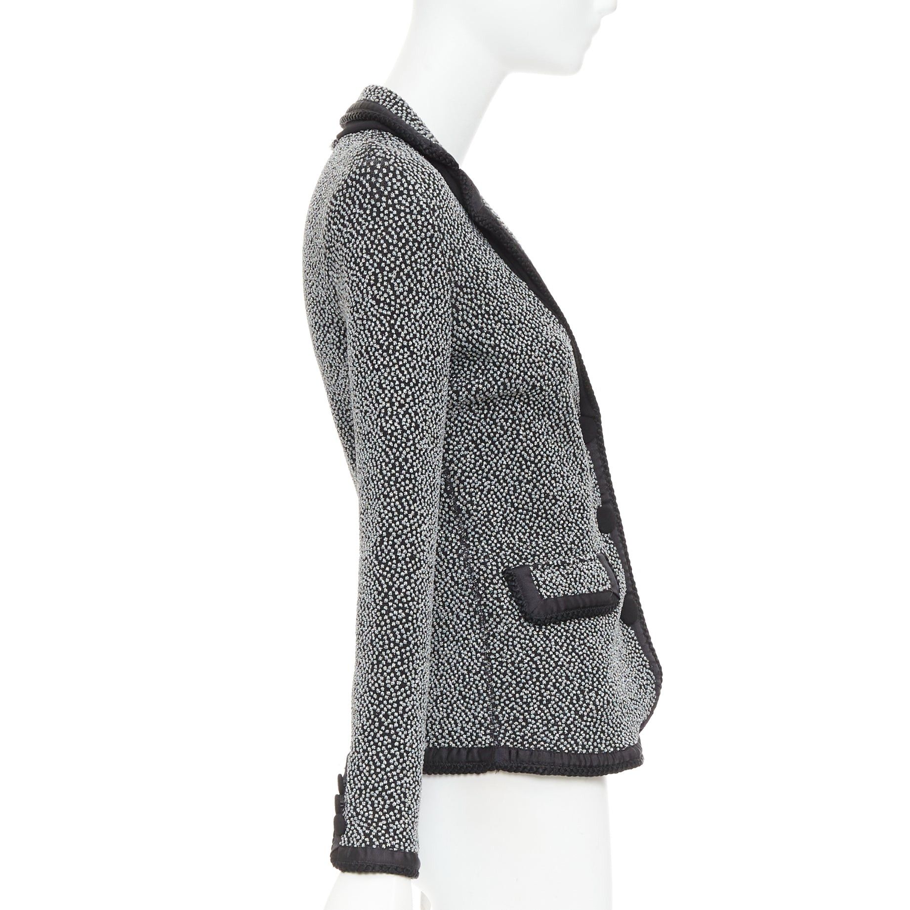 Emporio Armani EMPORIO ARMANI silver lurex boucle applique black trim knit blazer IT40 S Size S / US 4 / IT 40 - 5 Thumbnail
