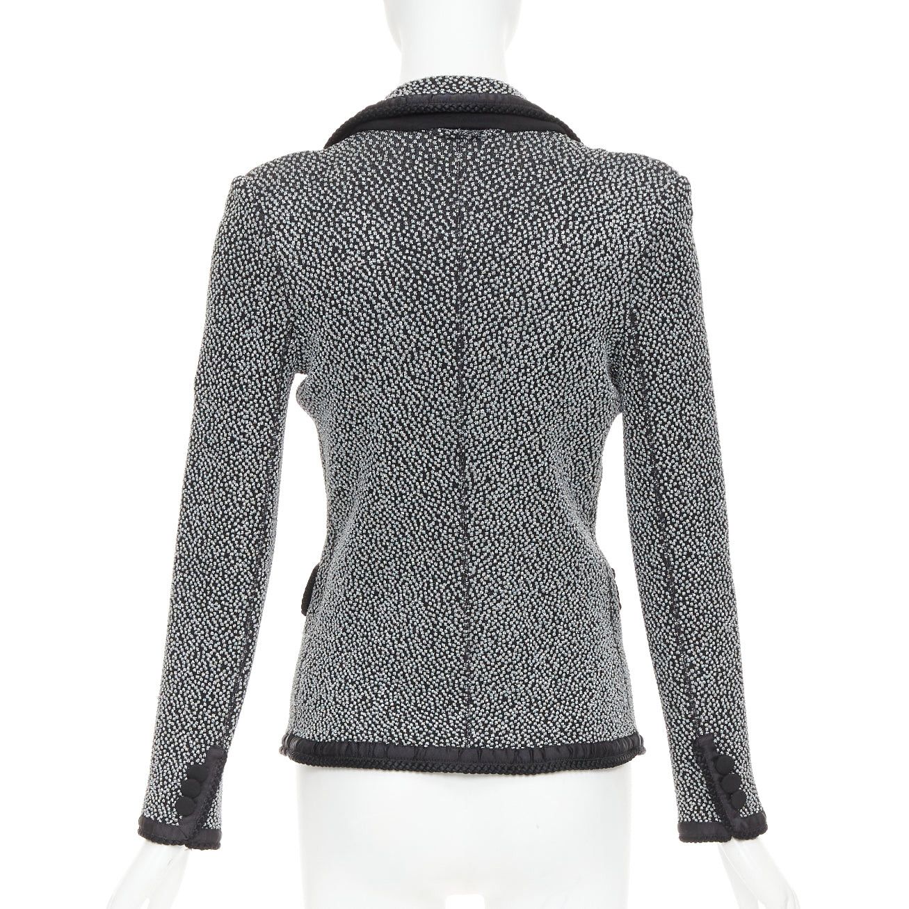 Emporio Armani EMPORIO ARMANI silver lurex boucle applique black trim knit blazer IT40 S Size S / US 4 / IT 40 - 6 Thumbnail