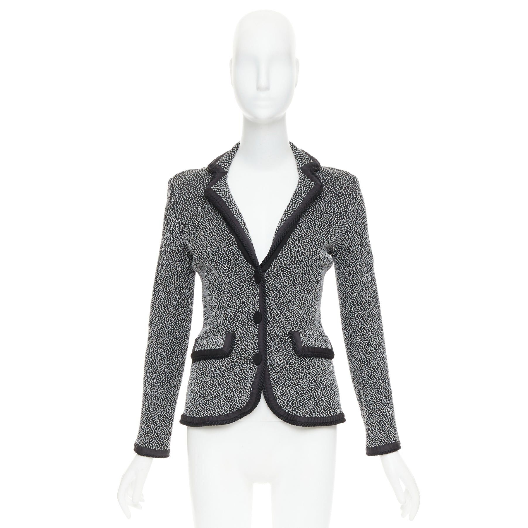 Emporio Armani EMPORIO ARMANI silver lurex boucle applique black trim knit blazer IT40 S Size S / US 4 / IT 40 - 10 Thumbnail